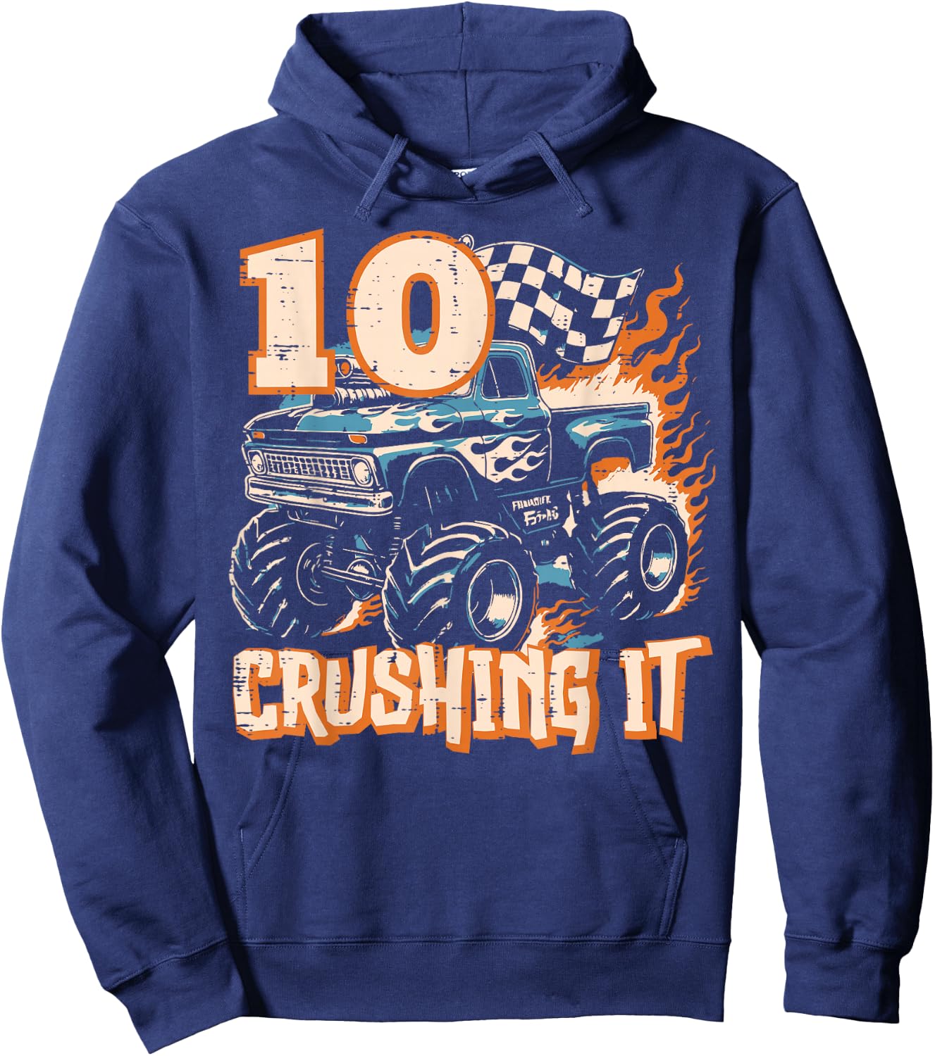 10 Crushing It Monster Truck 10th Birthday Bday Boys Kids Hoodie - Hoodie | Navy