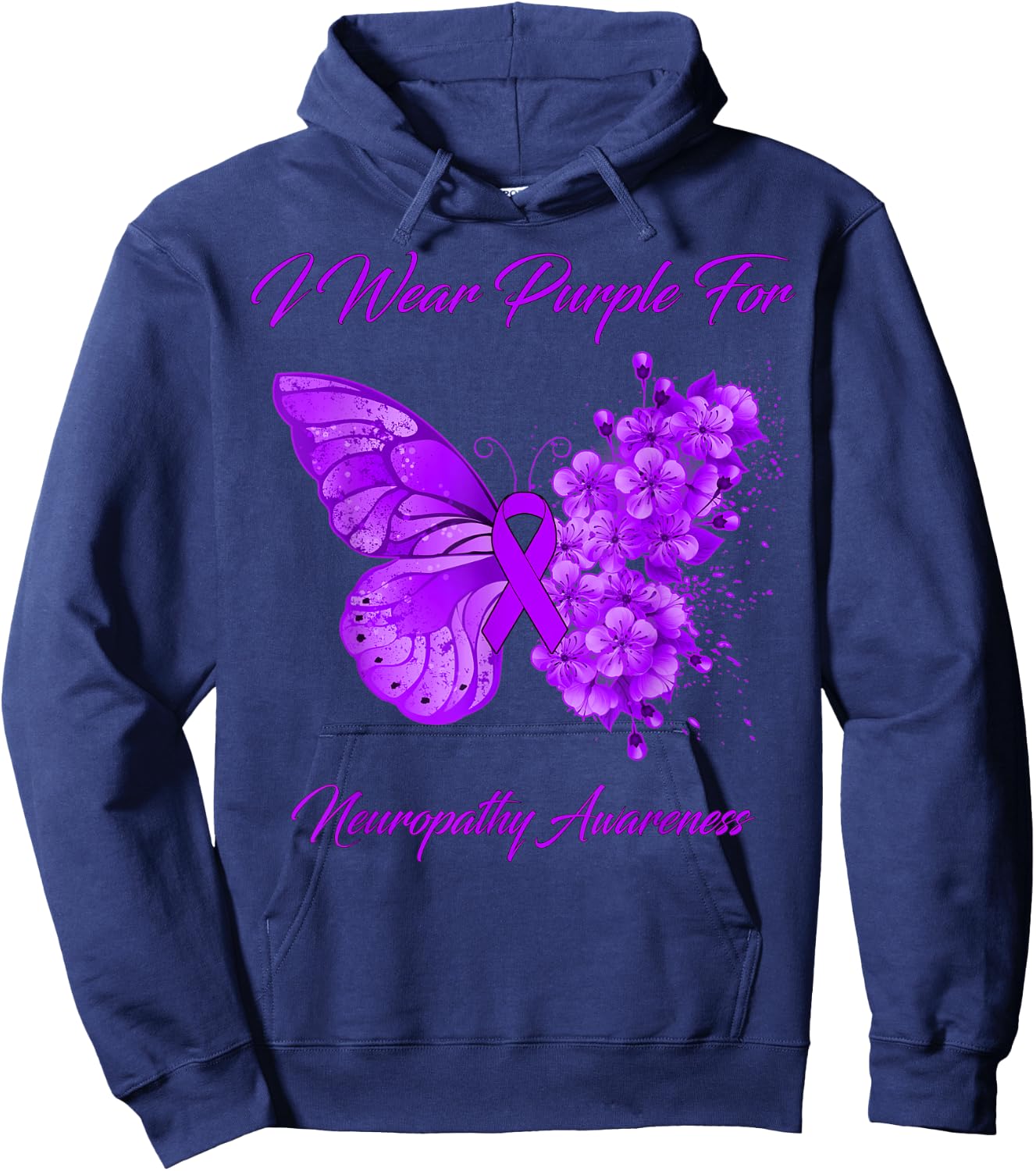 Butterfly I Wear Purple For Neuropathy Awareness Hoodie - Hoodie | Navy