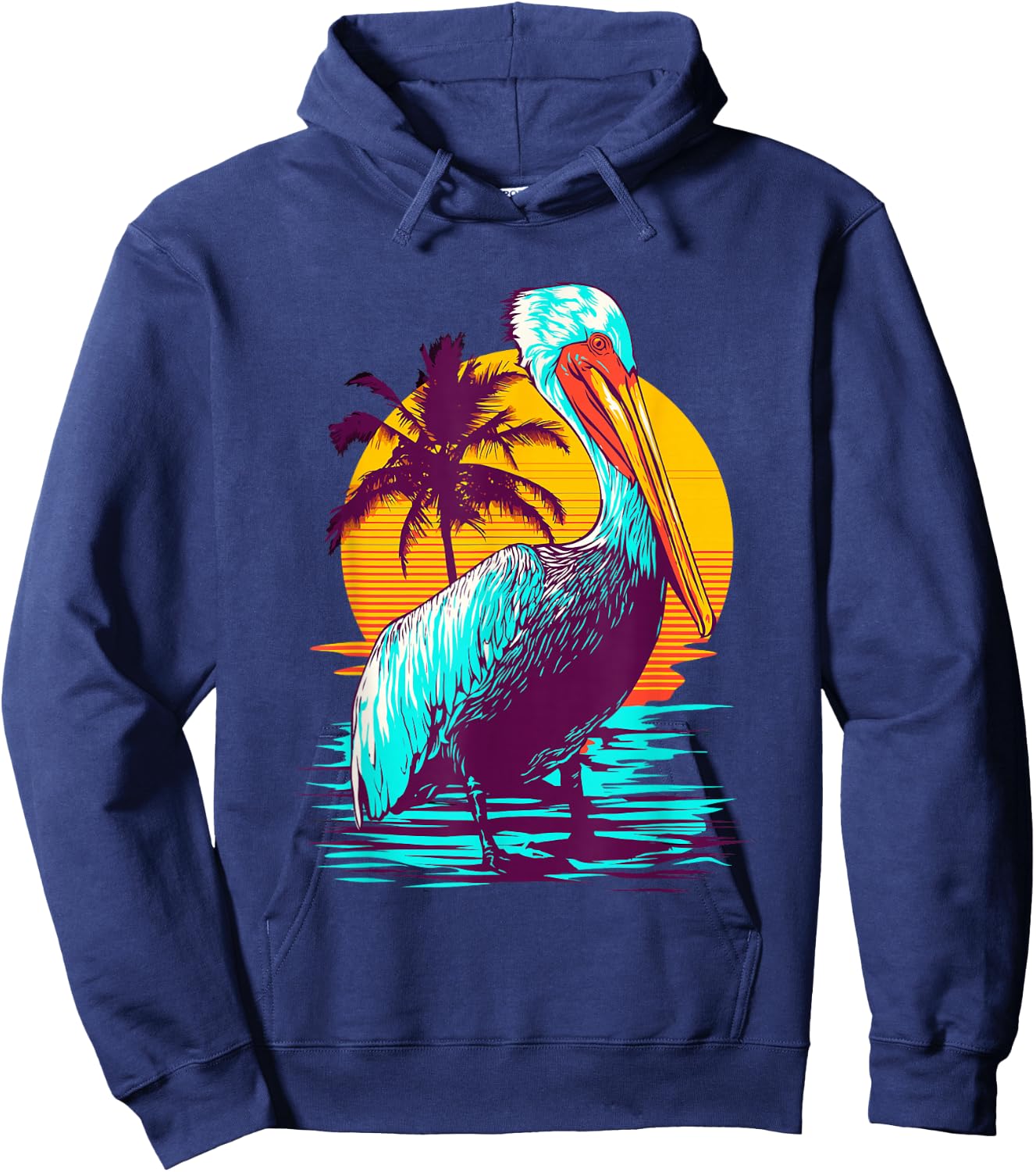 Bird Wildlife Animal Beautiful Nature Vintage Tropical Animal Print Pelican - Black, Small, , Classic Fit, Short Sleeve, Cotton 60% Polyester 40% Hoodie - Hoodie | Navy