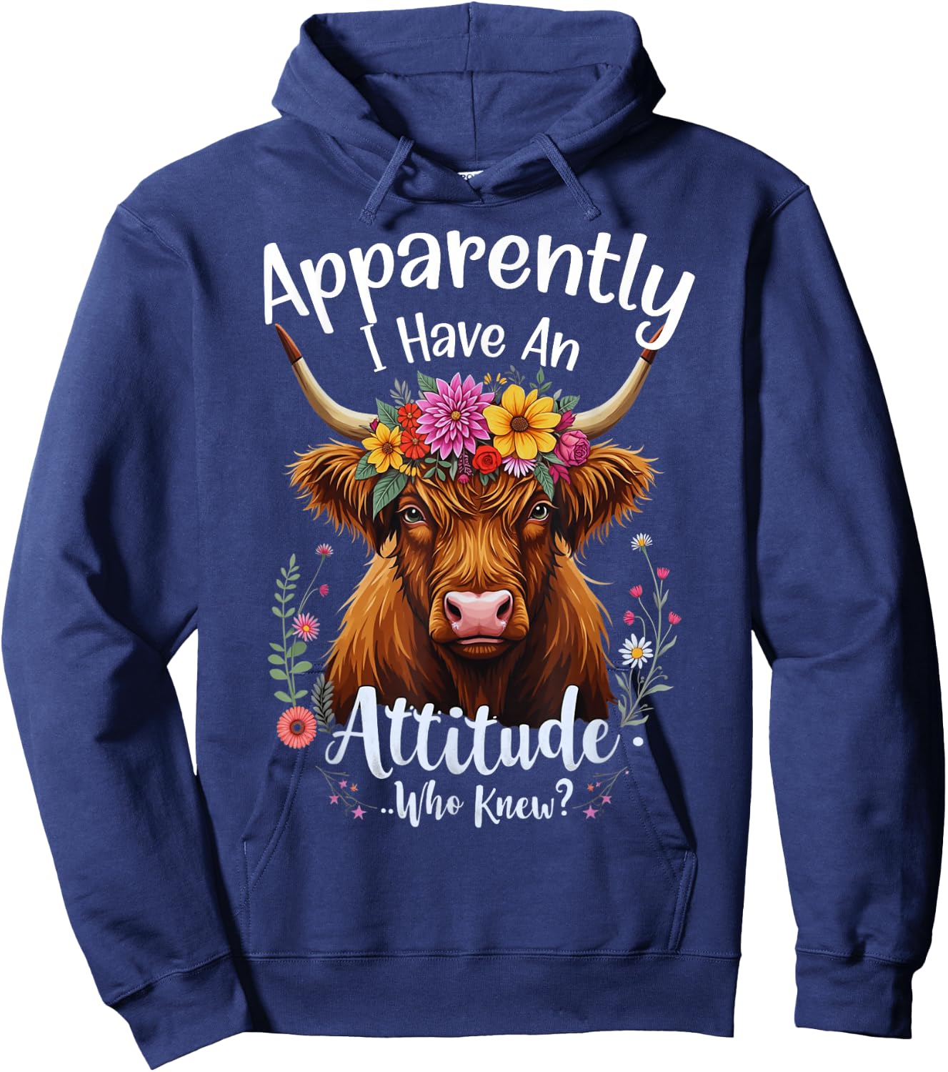 Apparently I Have An Attitude Who Knew Highland Cow Women Hoodie - Hoodie | Navy