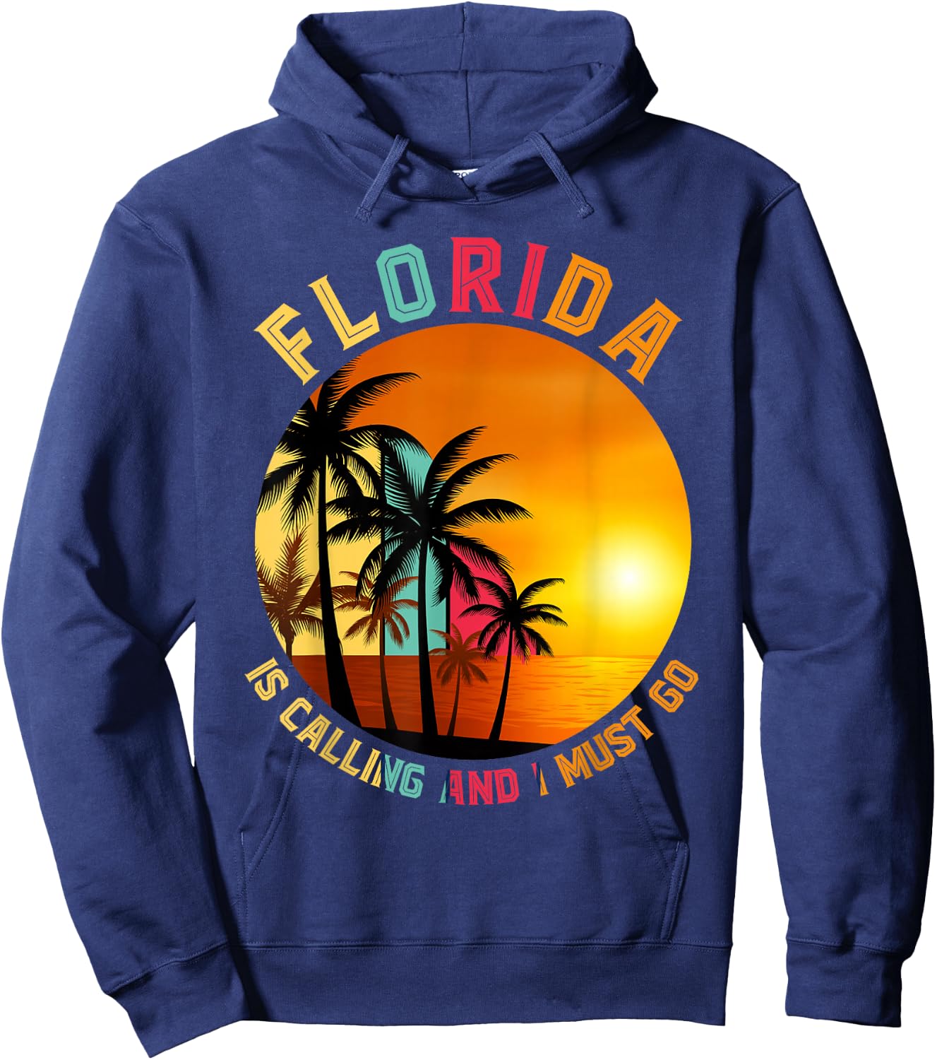 Miami Beach Vacationer Palm Trees Summer Holiday Funny Florida Hoodie - Hoodie | Navy