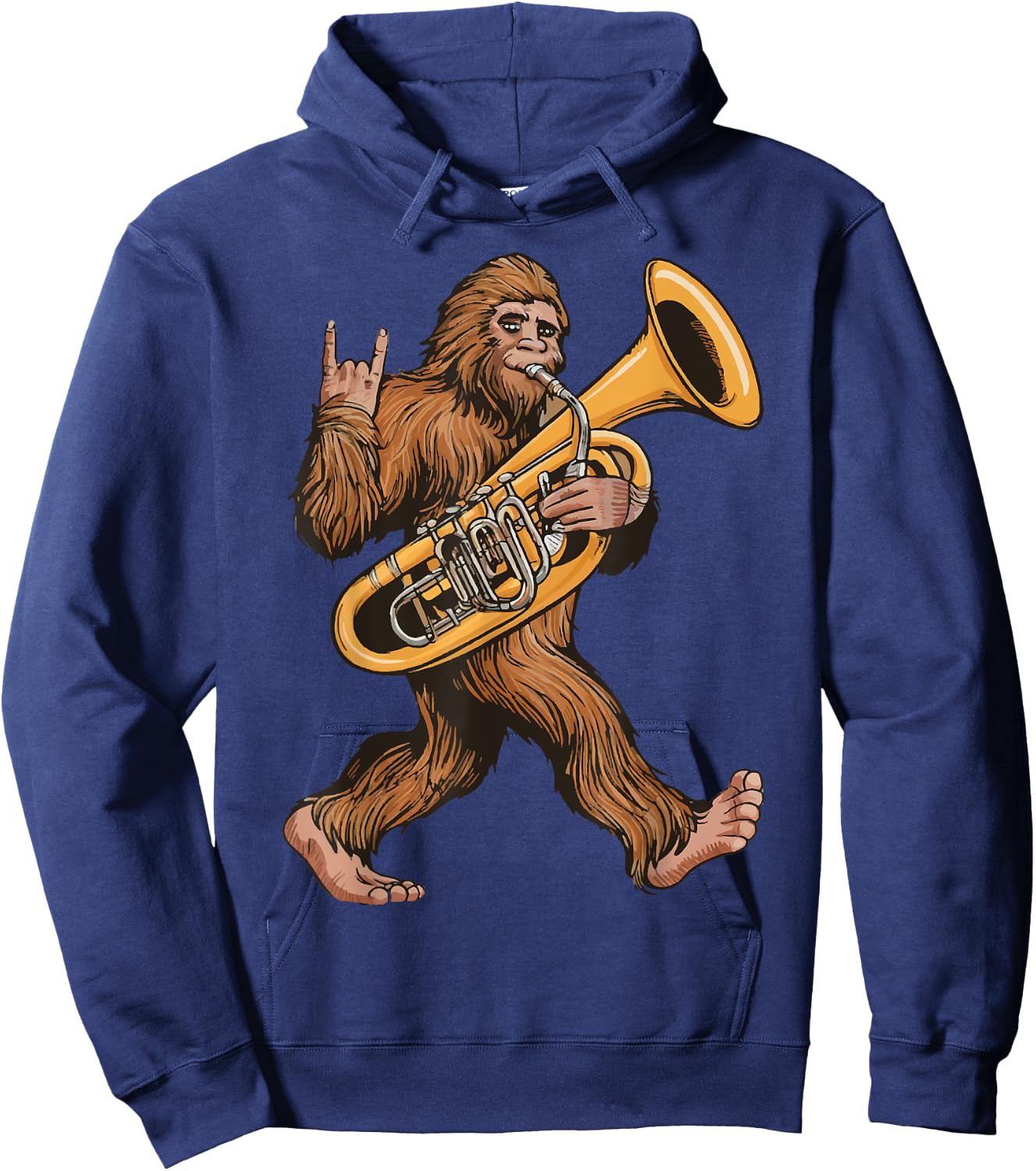 Bigfoot Playing Sousaphone Tuba Brass Musical Instrument Hoodie - Hoodie | Navy
