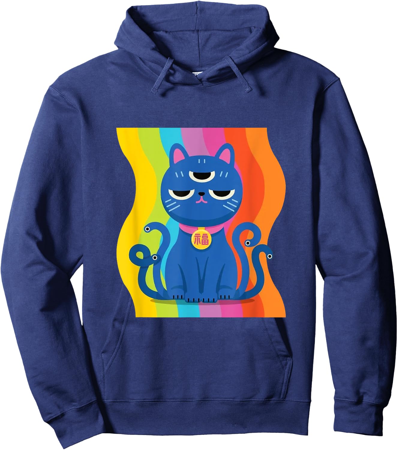 Funny 3 Eyes Alien Cat Colorful Illusions Cat Lover Cartoon Men Women Kids Hoodie - Hoodie | Navy