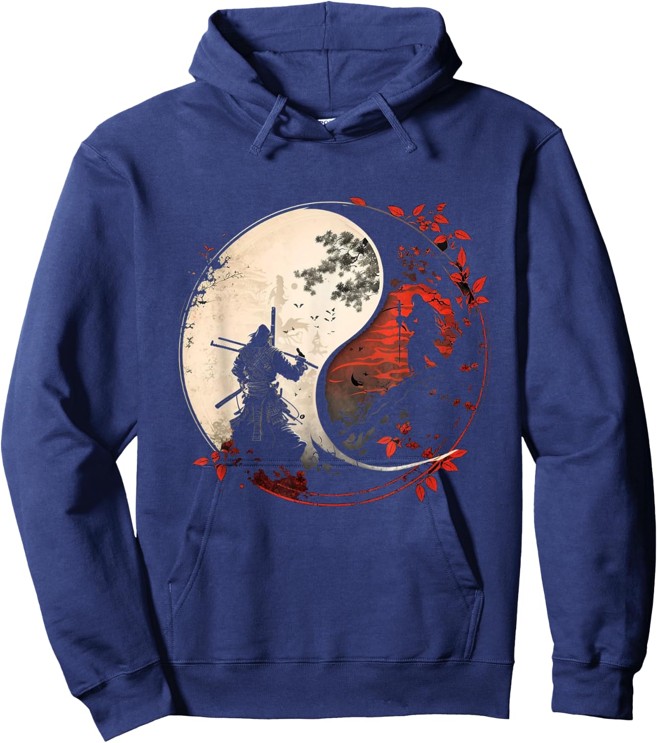Japan Anime Mask Kitsune Samurai Ying Yang Retro Aesthetic Hoodie - Hoodie | Navy