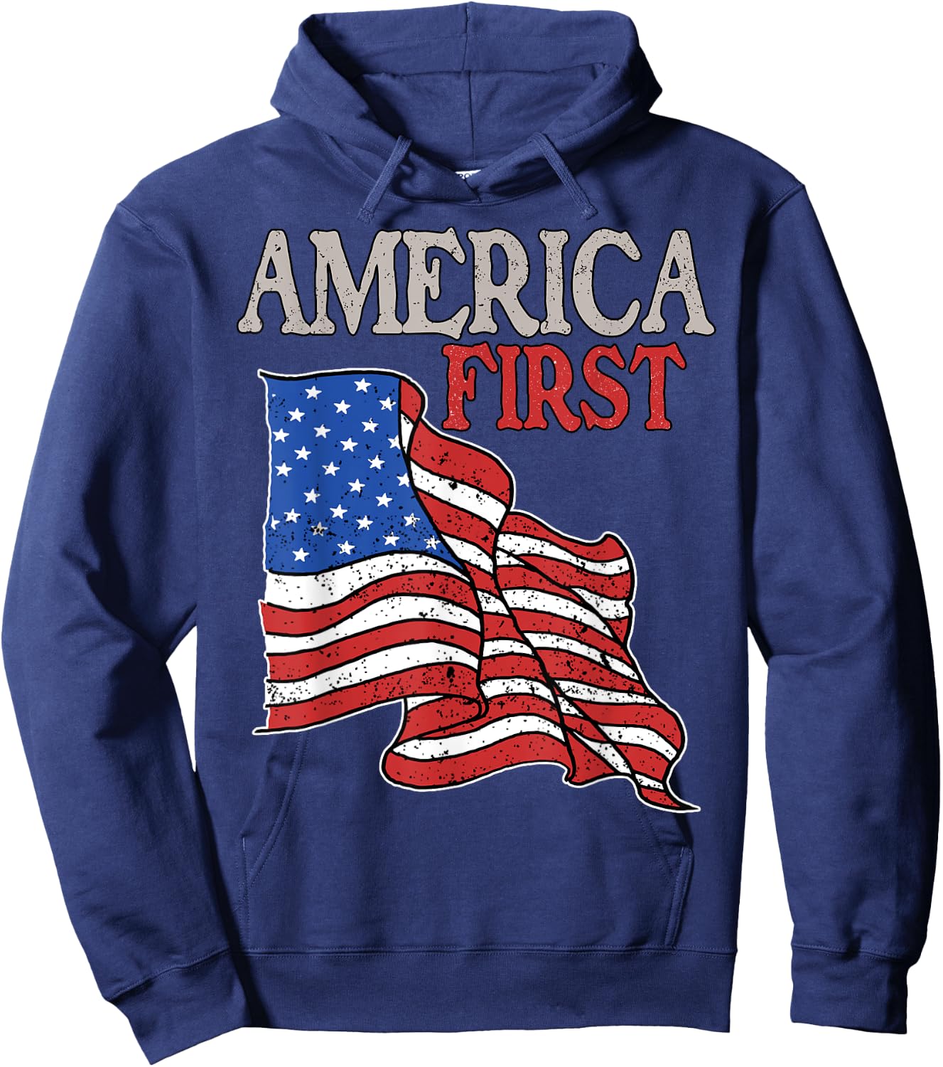 America first USA American patriot flag Memorial Day vintage Hoodie - Hoodie | Navy