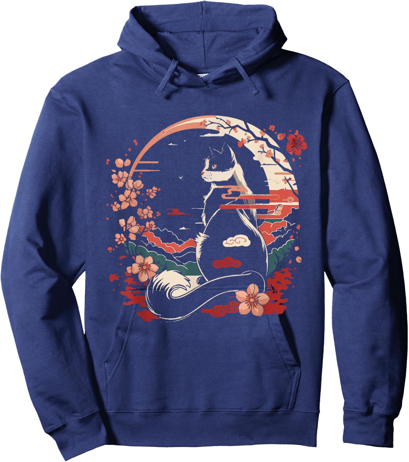 Cat Japan Style Funny Cat Gift Retro Vintage Funny Cat Women Girls Kids Hoodie - Hoodie | Navy
