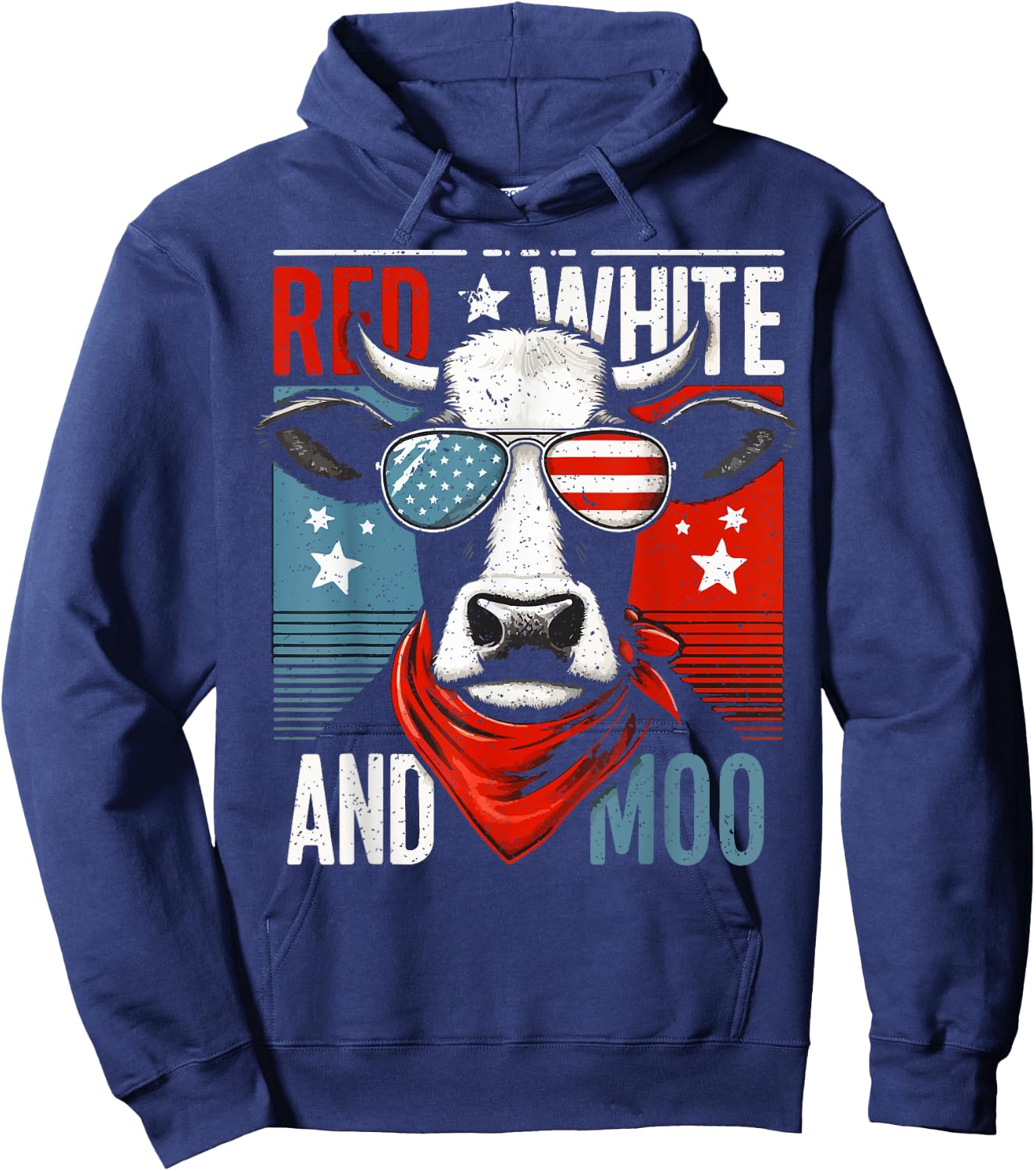 Moorica Highland Cow Red White Blue 4th Of July Patriotic Hoodie - Hoodie | Navy