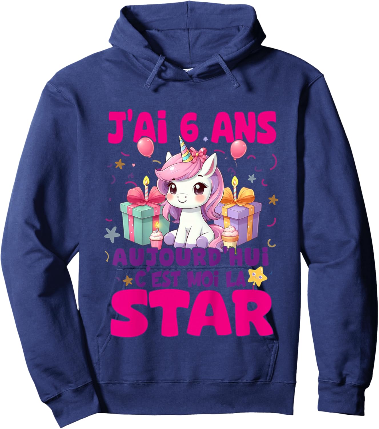 Children's Girl's Birthday 6 Years Unicorn Hoodie - Hoodie | Navy