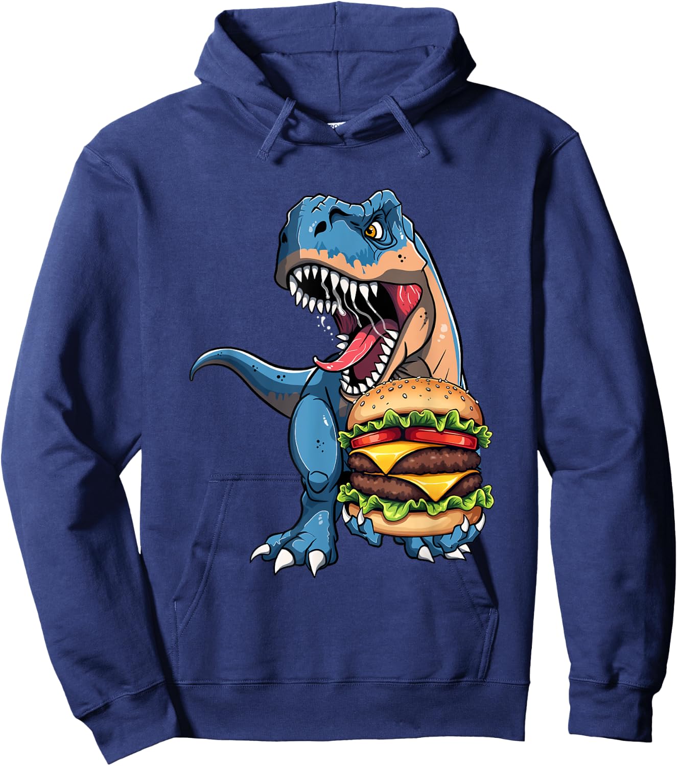 T Rex Dinosaur Cheeseburger Hamburger Kids Men Women Hoodie - Hoodie | Navy