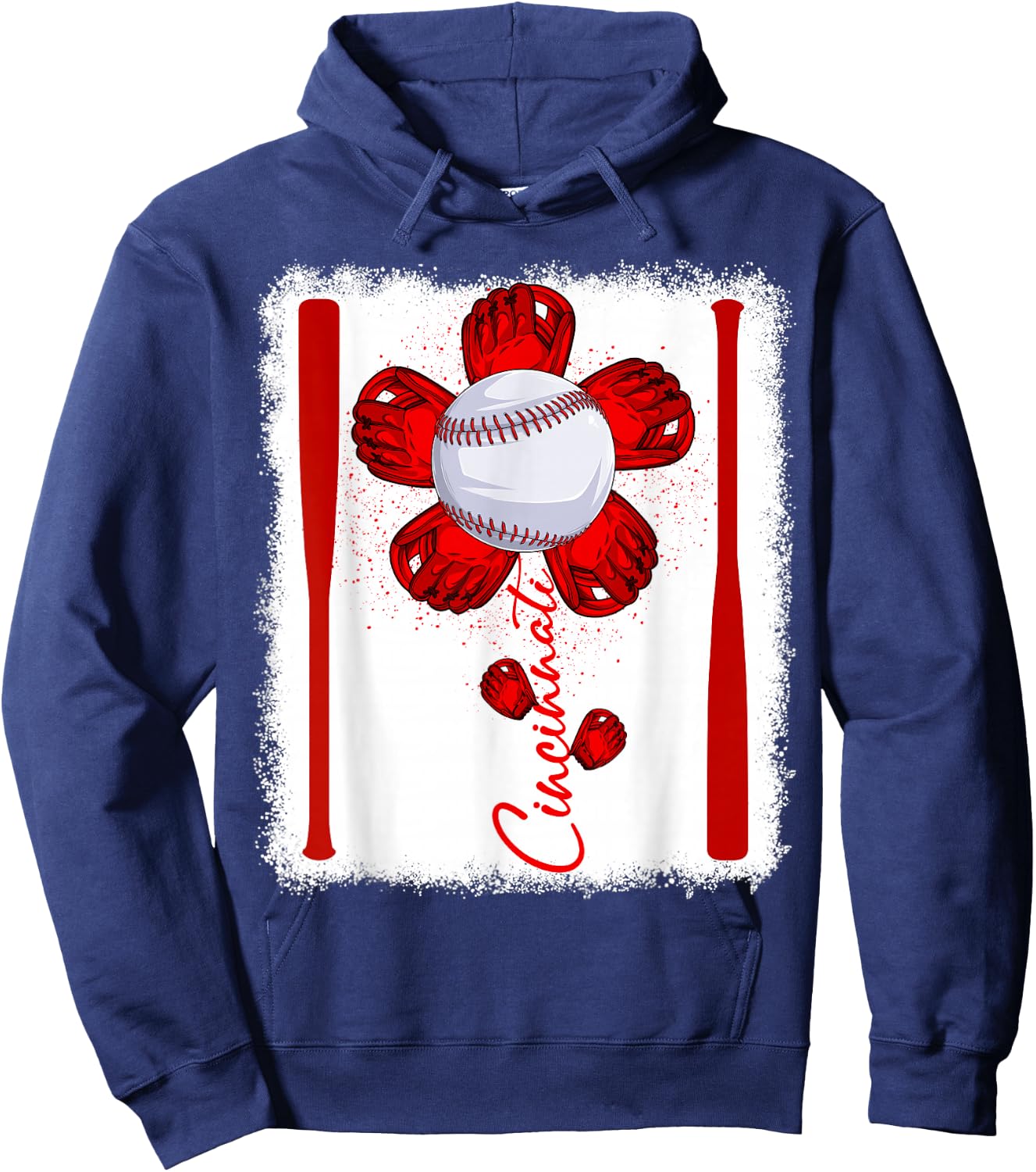 Cute Flower Cincinnati Retro Baseball Lover Game Day Hoodie - Hoodie | Navy