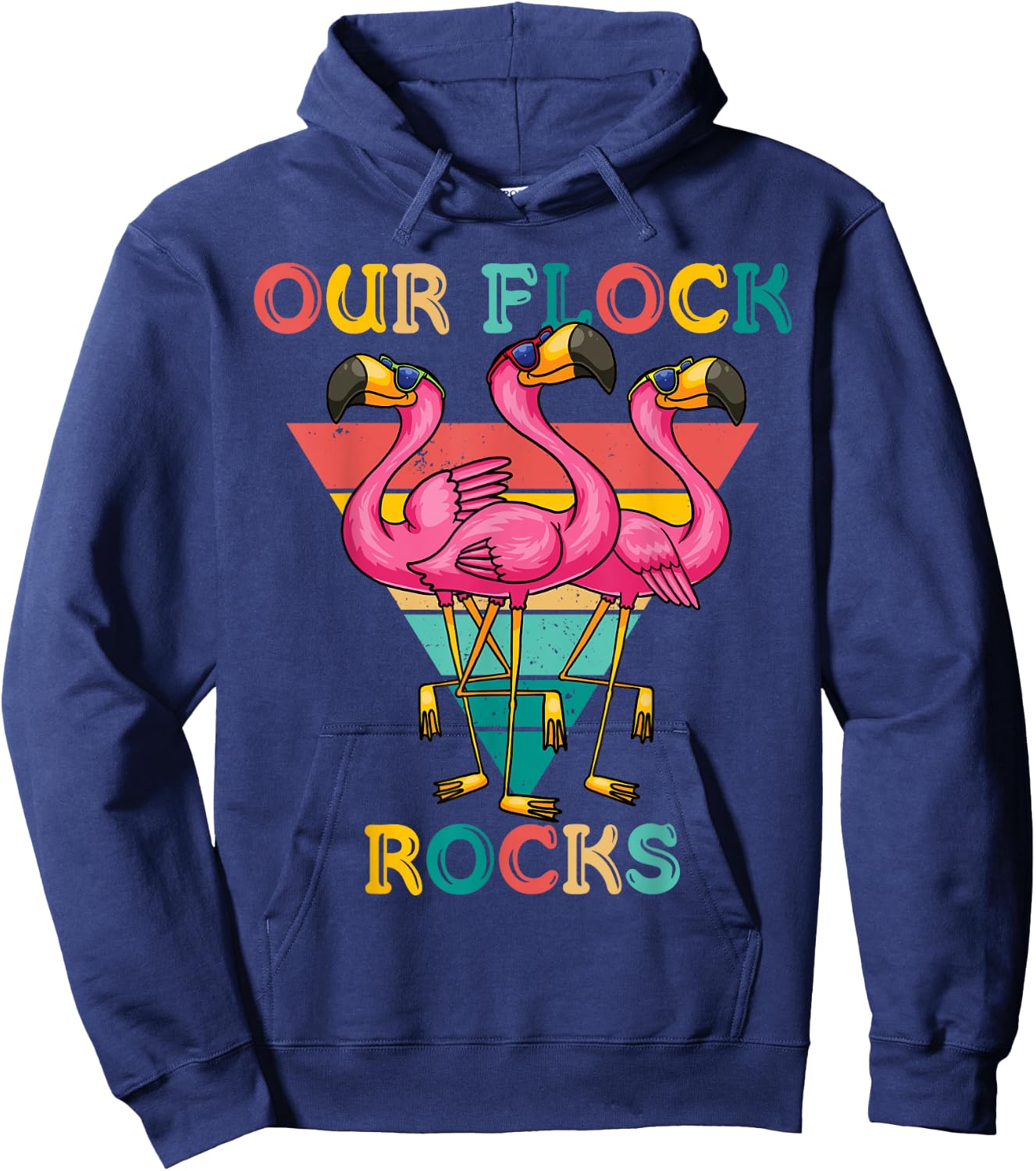 Our Flock Rocks Retro Flamingo Matching Family Vacation Hoodie - Hoodie | Navy