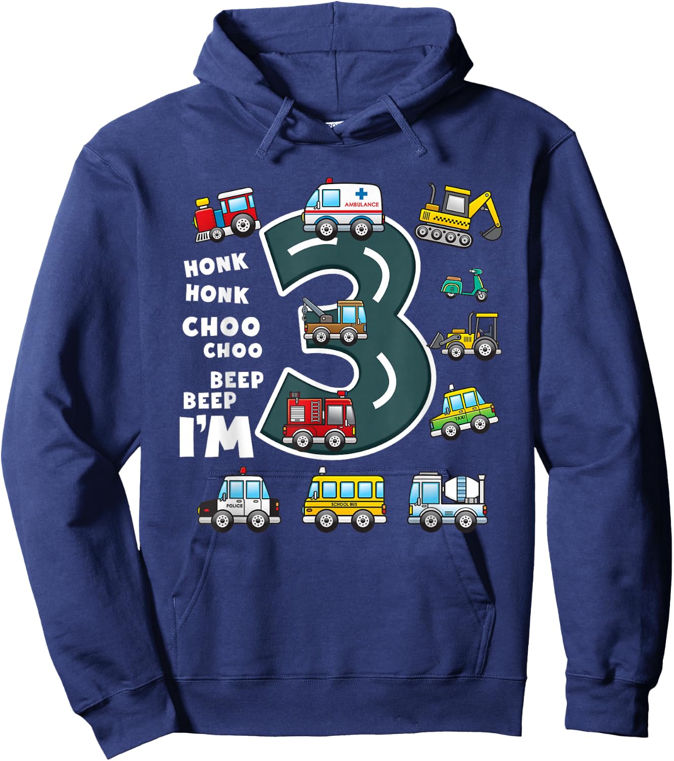3rd Birthday Boy 3 Year Old Transportation Toddler Truck Car Hoodie - Hoodie | Navy