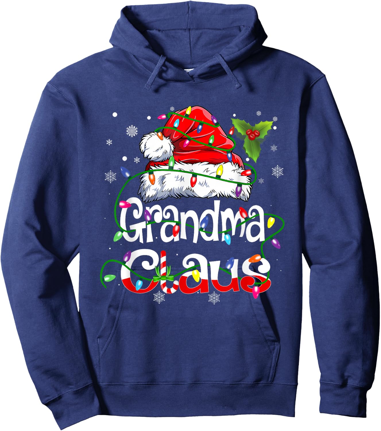 Grandma Claus Shirt Christmas Lights Pajama Family Matching Hoodie - Hoodie | Navy