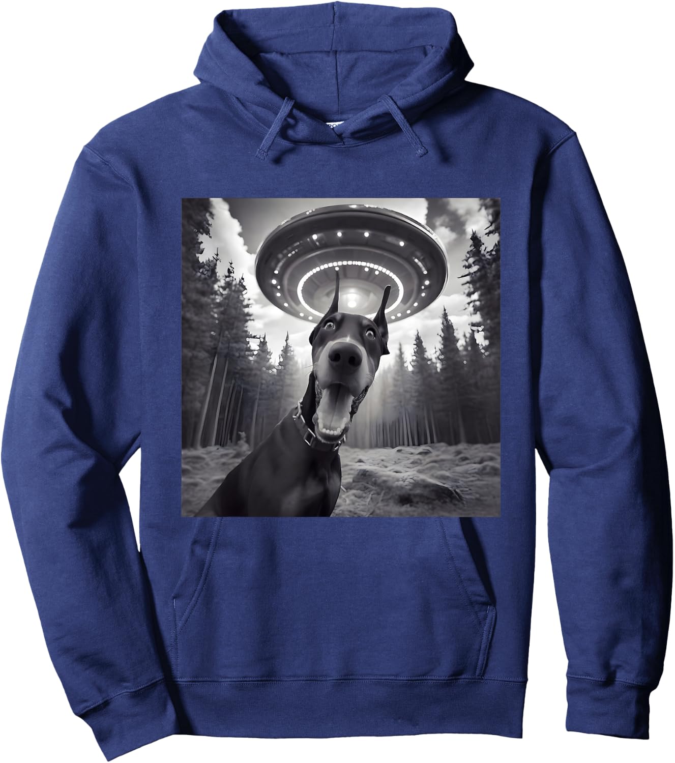 Doberman Dog Selfie With UFO - Funny Graphic Alien Lover Hoodie - Hoodie | Navy