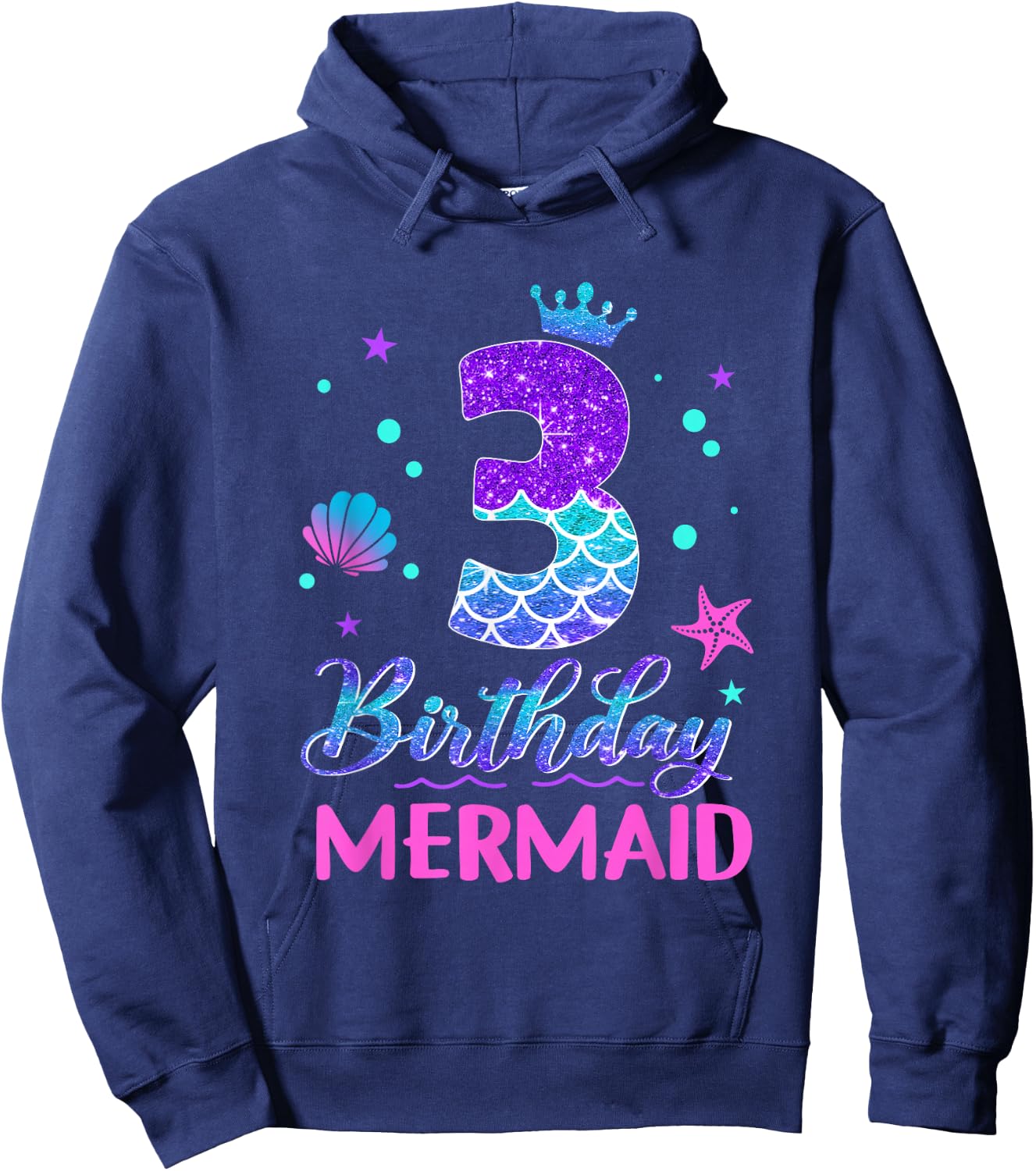 3rd Birthday Mermaid Tail 3 Year Old Girl Mermaid Party Hoodie - Hoodie | Navy