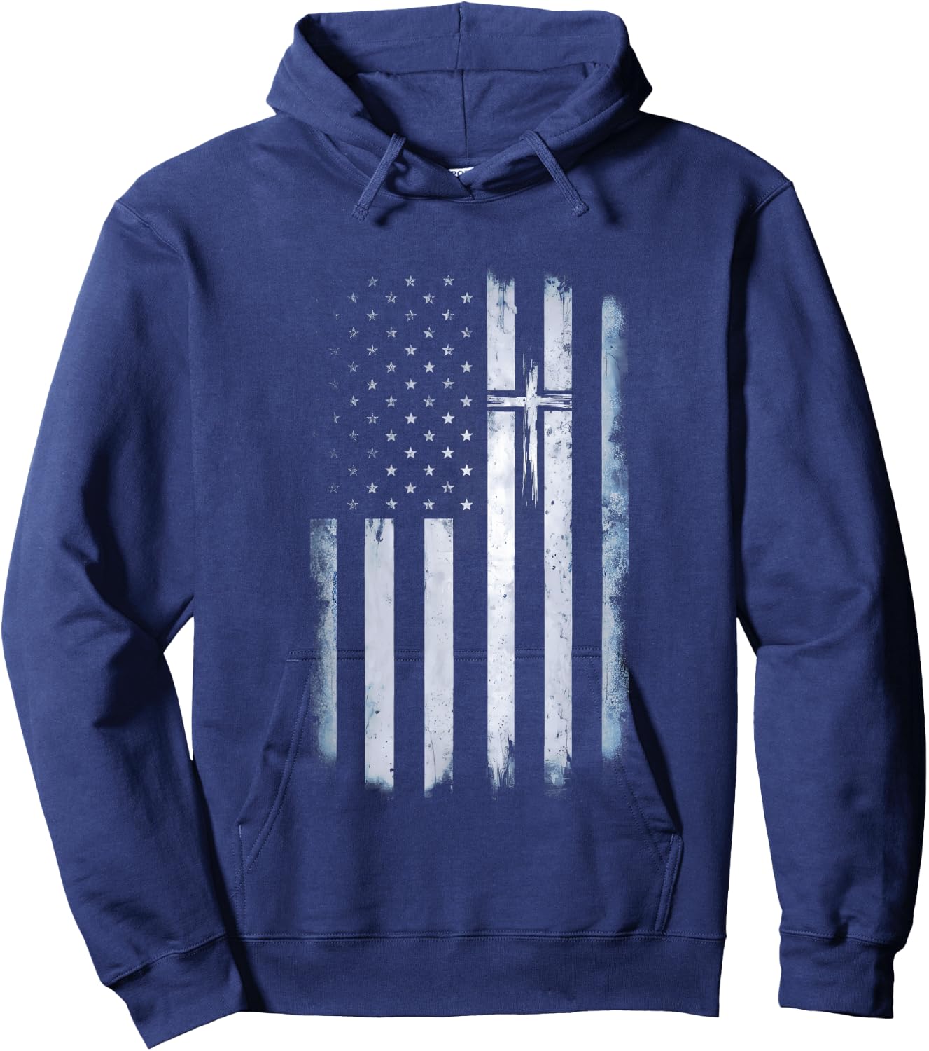 Christian American Flag Cross USA Christian Patriotic Hoodie - Hoodie | Navy