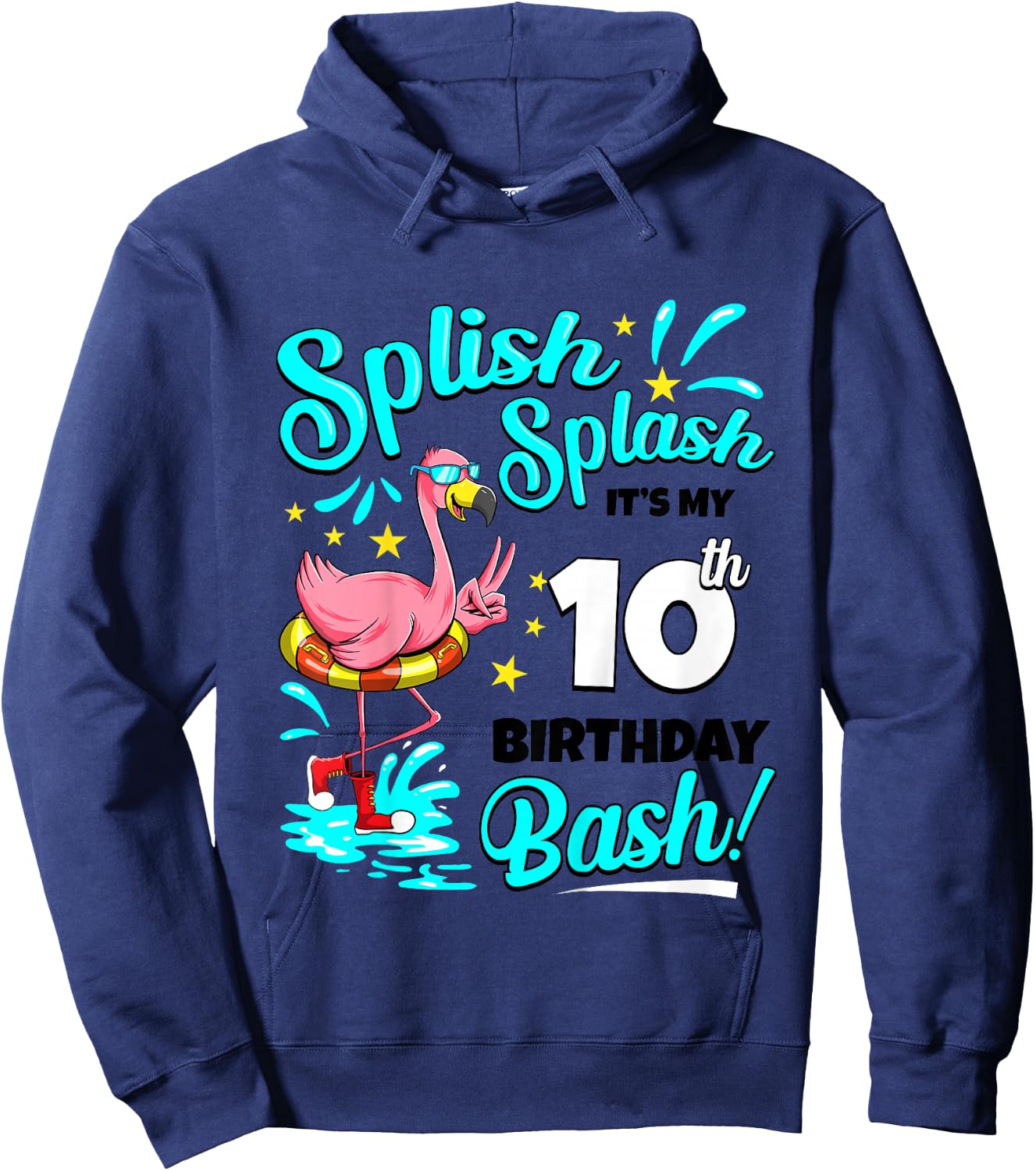 10th Birthday Flamingo 10 Years Old Pool Party Summer Hoodie - Hoodie | Navy