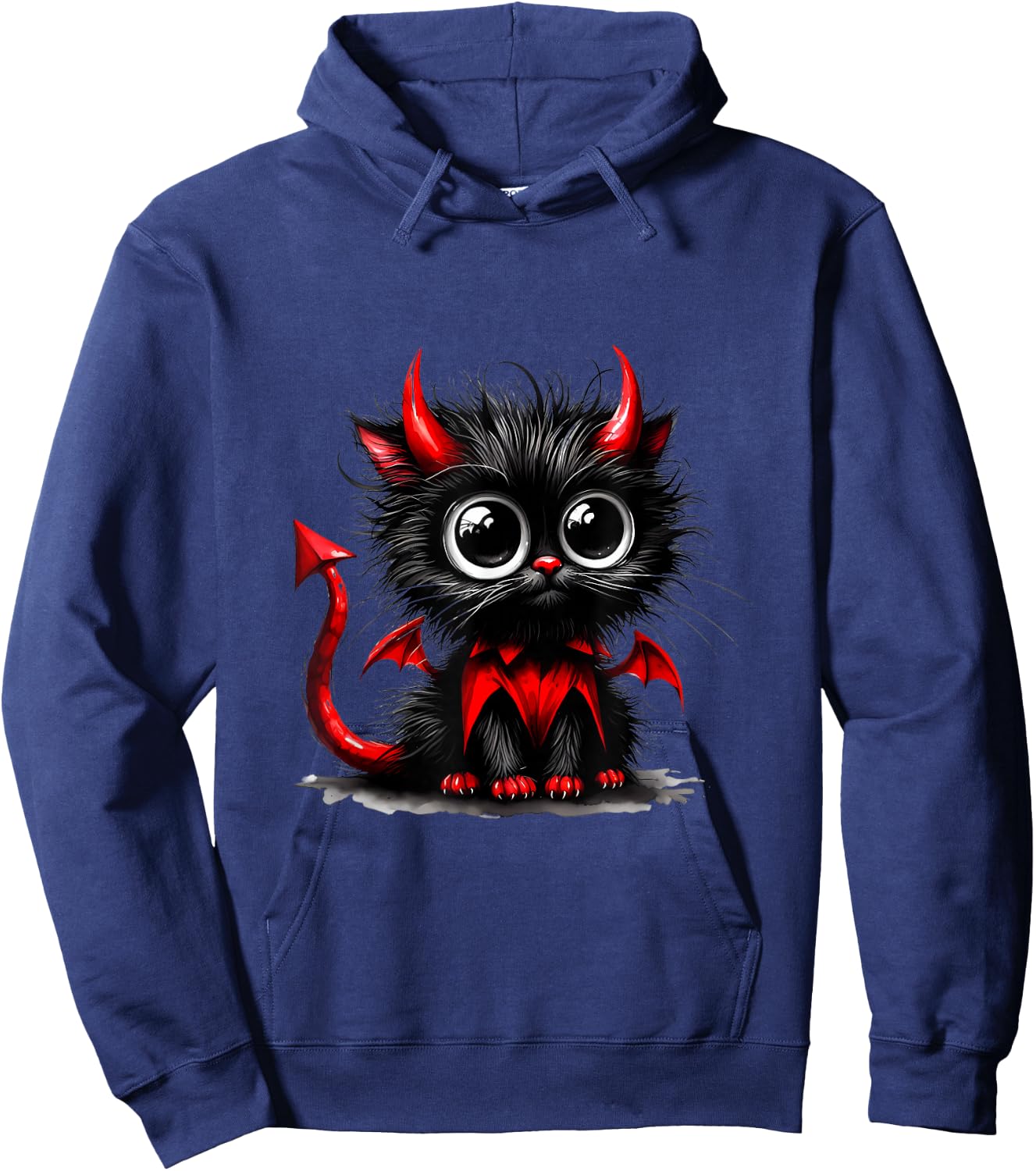 Adorable Cat Kitten Halloween Black Devil Cartoon , Black, S Hoodie - Hoodie | Navy