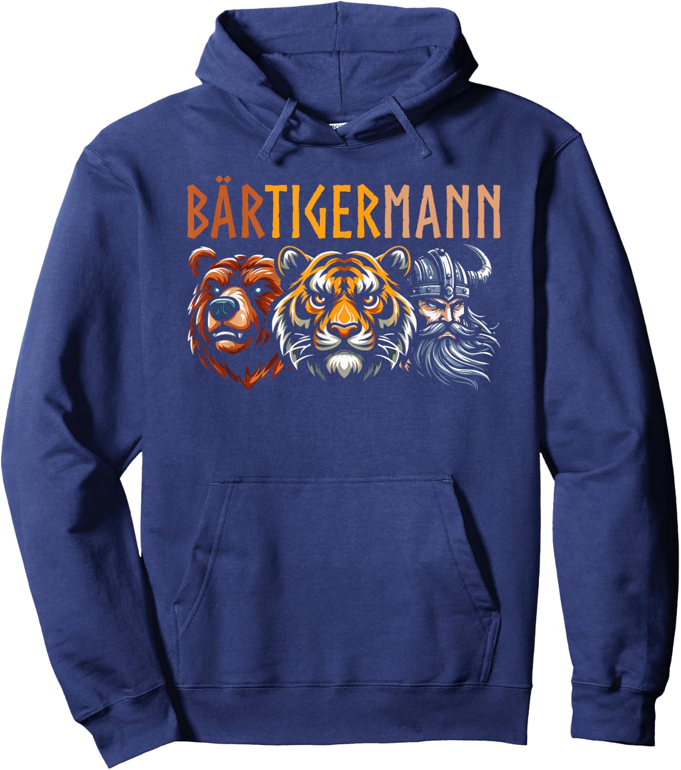 BÄRTIGERMANN Bear Tiger Man Beard Viking Bearded Man , black Hoodie - Hoodie | Navy