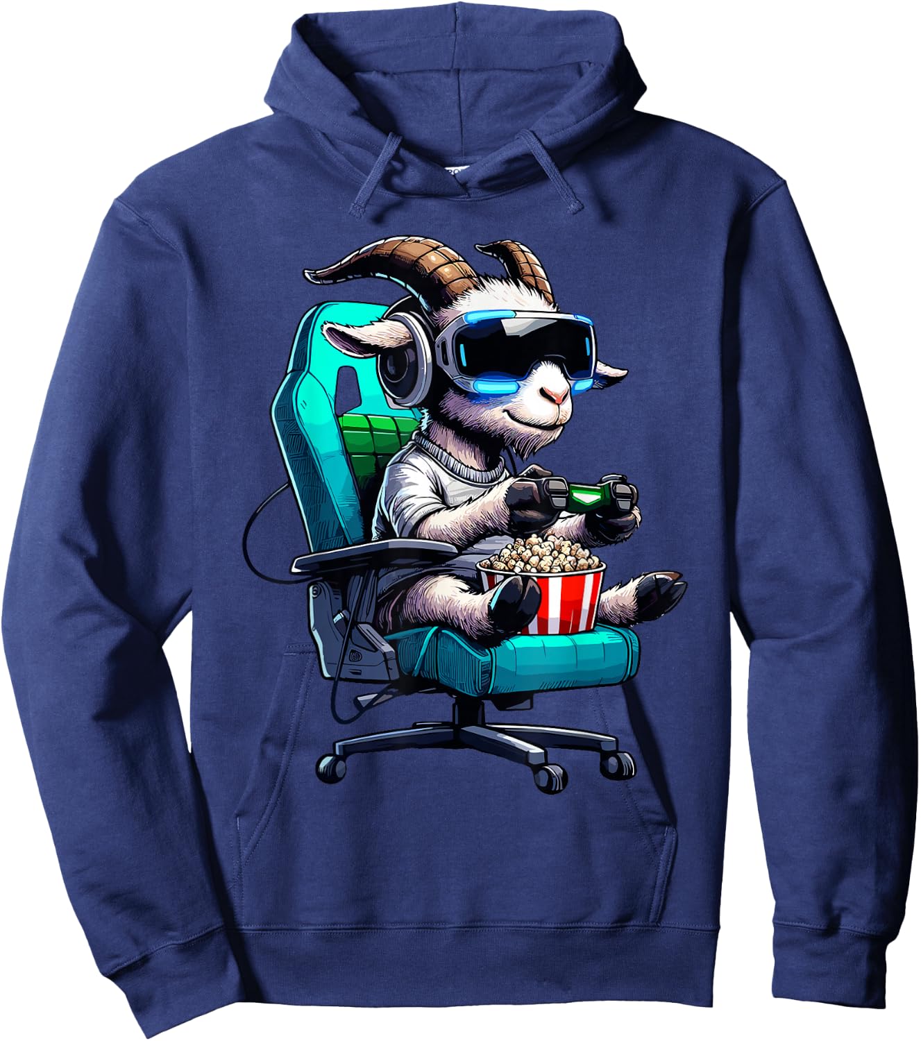 Goat Popcorn Animal Gaming Controller Headset Gamer Hoodie - Hoodie | Navy
