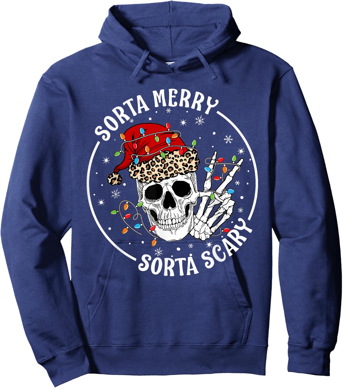 Funny Christmas Sorta Merry Sorta Scary Skeleton Peace Hand Hoodie - Hoodie | Navy