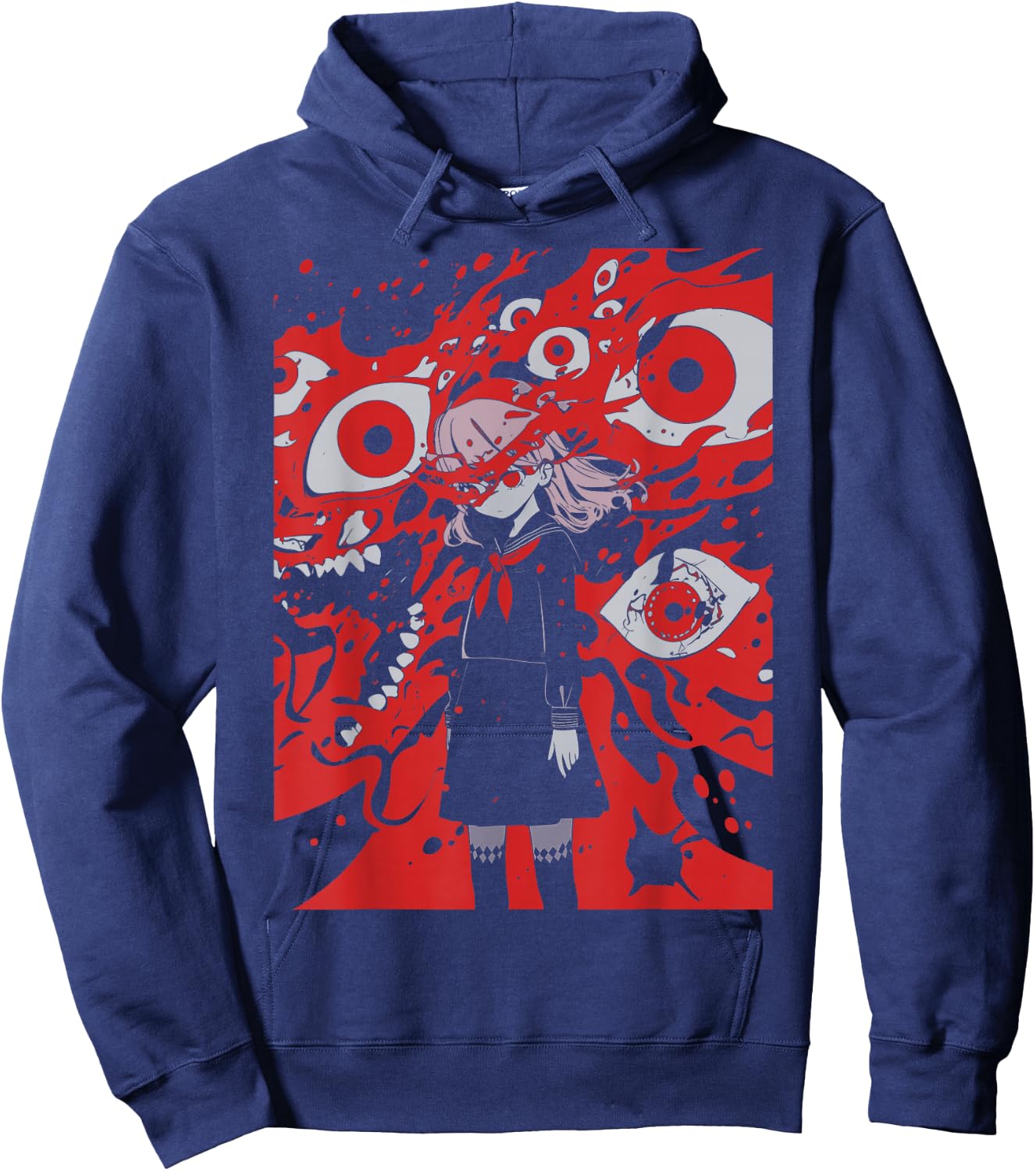 Anime Manga Ghoul Girl | Horror Creepy | Pastel Goth Grunge Hoodie - Hoodie | Navy