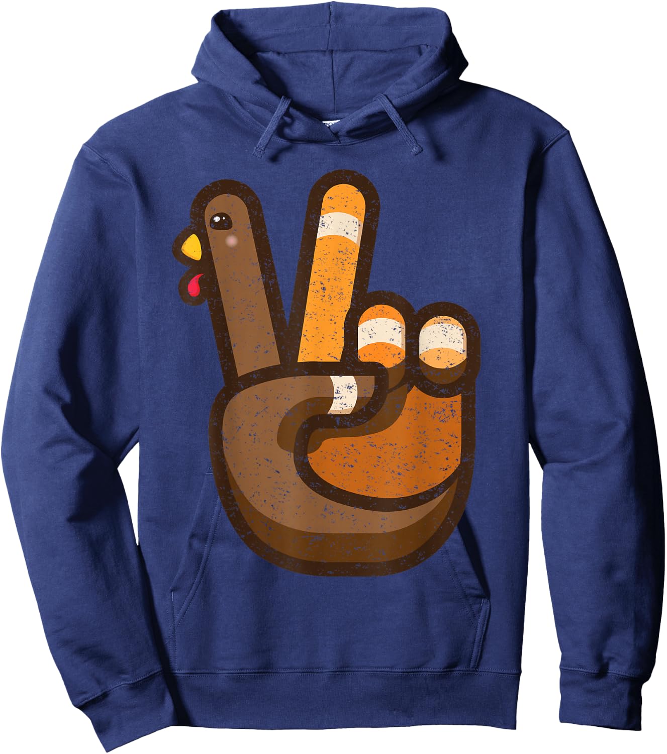 Peace Sign Turkey Hand Cool Thanksgiving Hippie Men Women Hoodie - Hoodie | Navy