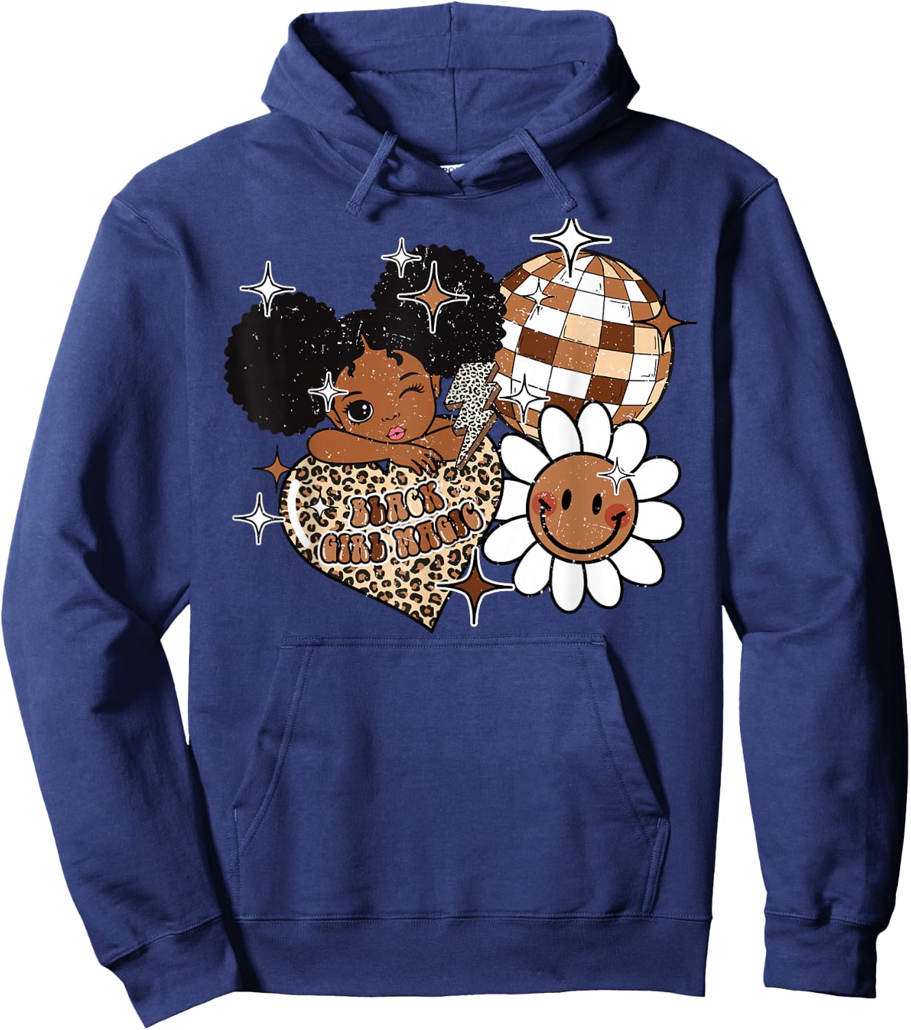 Kids Black Girl Magic Melanin History Girls Afro Puffs Retro Hoodie - Hoodie | Navy
