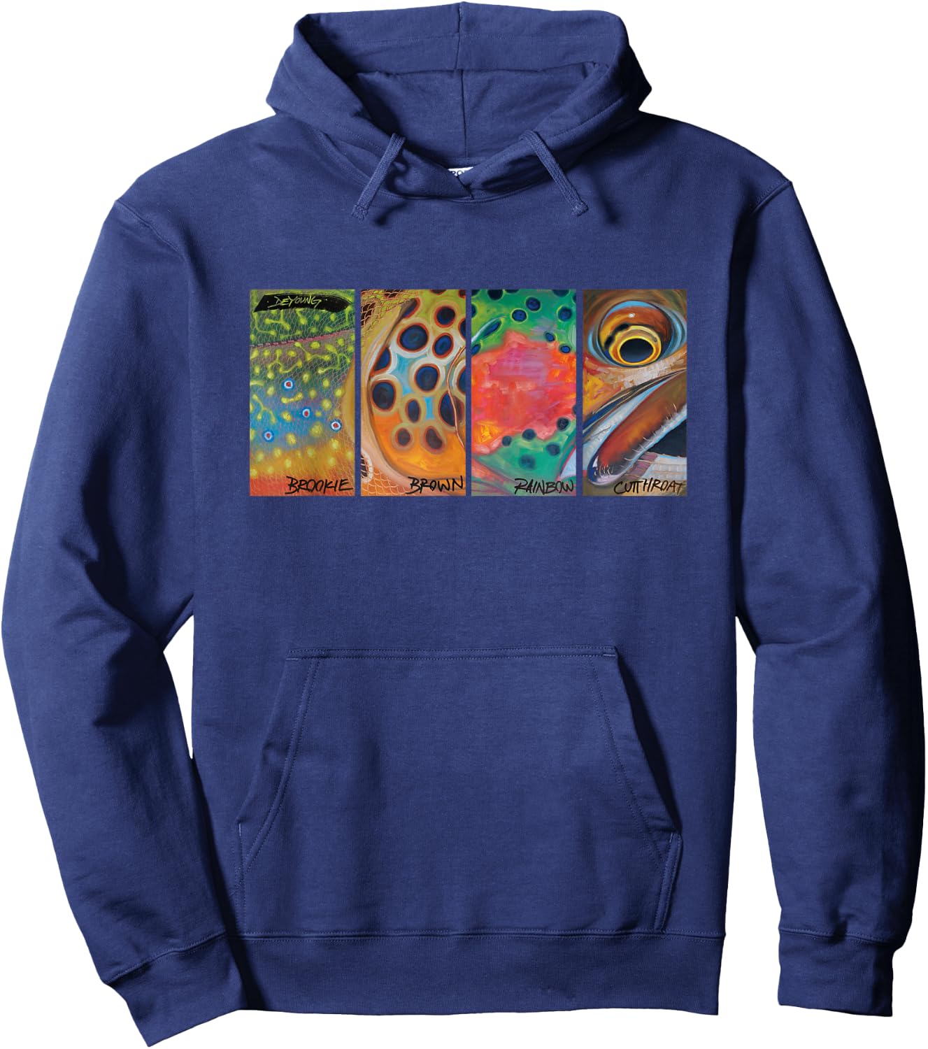 Cutthroat Rainbow Brook Brown Trout Derek Deyoung Hoodie - Hoodie | Navy