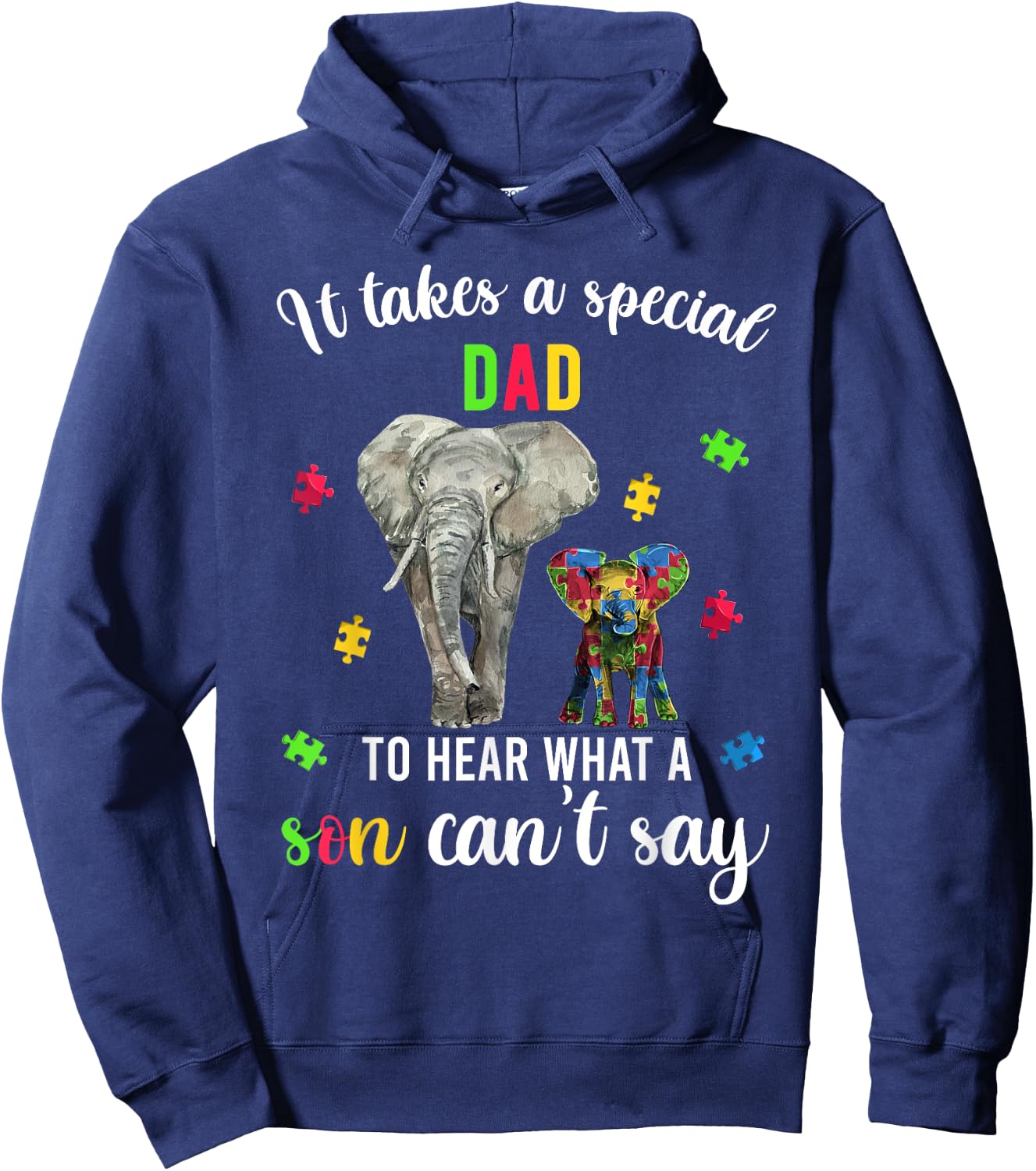 Autism Awareness Family Support Shirts, Autism Dad Elephants Hoodie - Hoodie | Navy