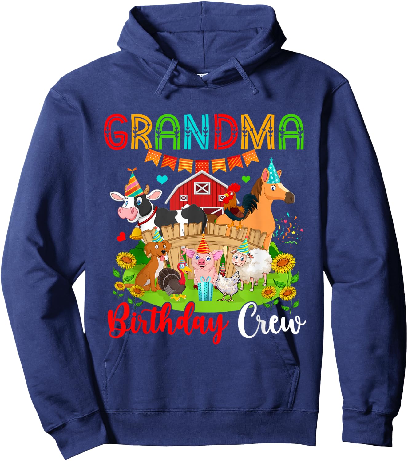 Grandma Birthday Crew Cute Farm Animals Cow Horse Chicken Hoodie - Hoodie | Navy
