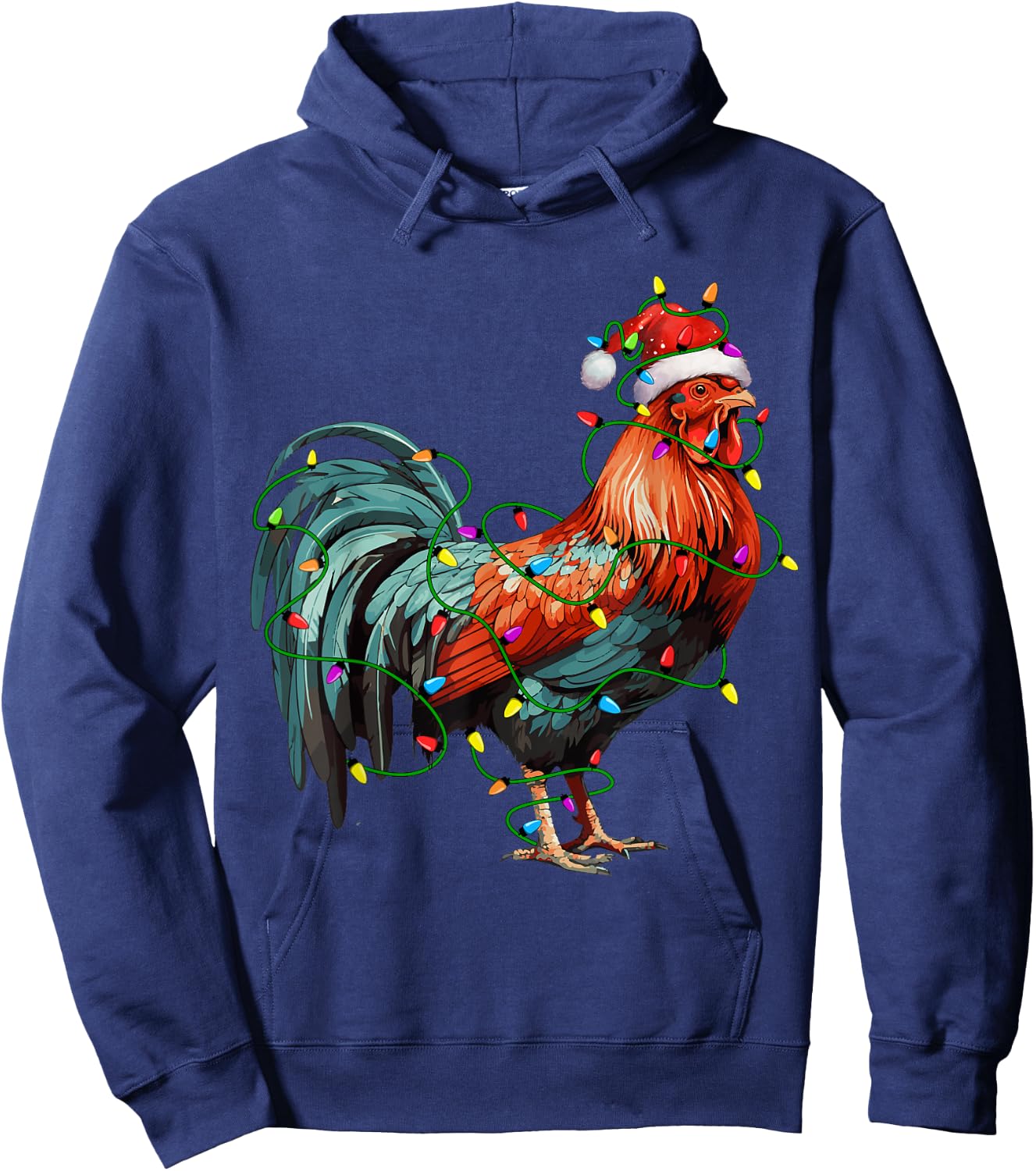Chicken Santa Christmas Tree Lighting Xmas Funny Hoodie - Hoodie | Navy