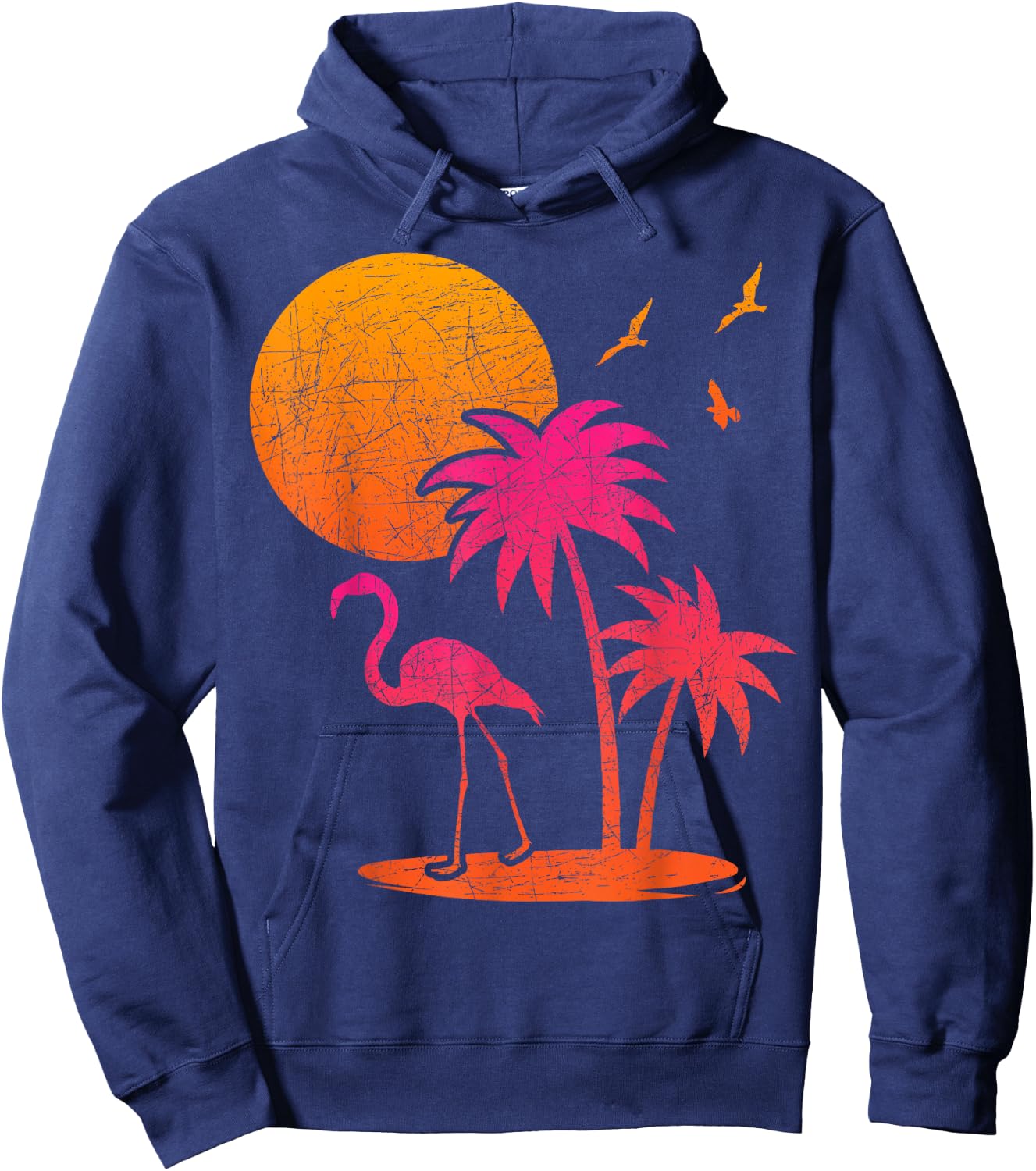 Tropical Summer Holiday Palm Trees Pink Flamingo Summer , black Hoodie - Hoodie | Navy