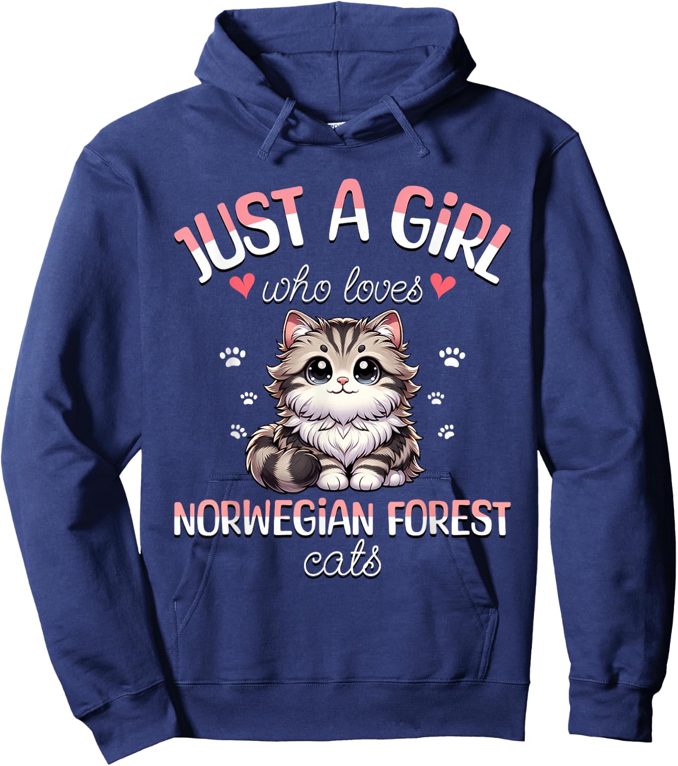 Girl Who Loves Norwegian Cats Loves Norwegian Cat , Black, S Hoodie - Hoodie | Navy