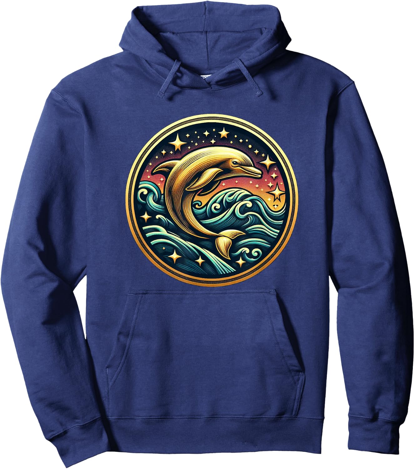 Gold Galaxy Dolphin Sea Life Star Gazing Ocean Animals Hoodie - Hoodie | Navy