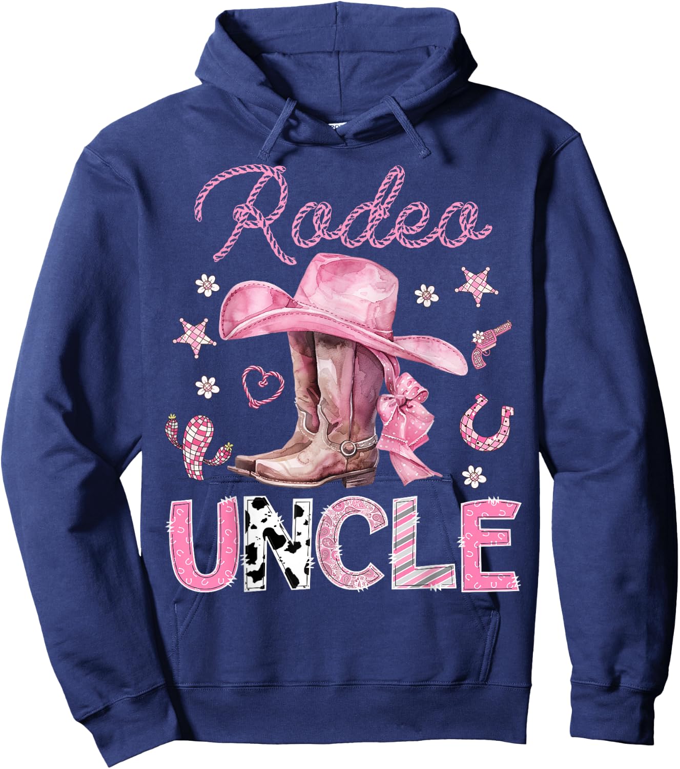 Rodeo Uncle Pink Boots Coquette CowGirl 1St Birthday Hoodie - Hoodie | Navy