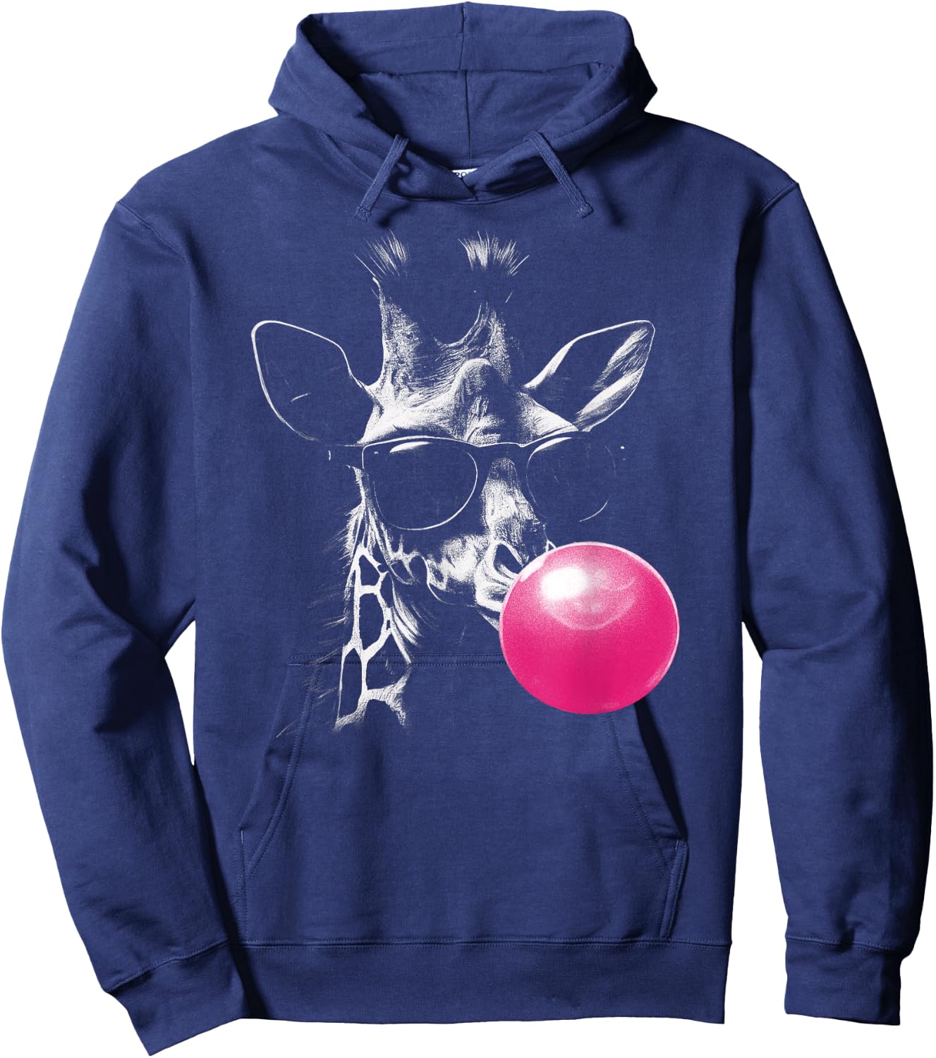 Giraffe with Pink Bubblegum and Sunglasses , black Hoodie - Hoodie | Navy