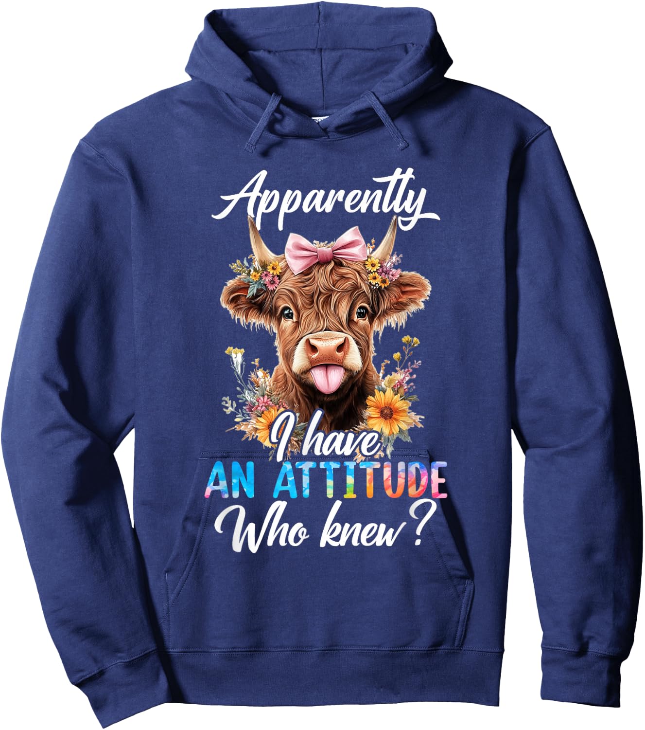 Apparently I Have An Attitude Who Knew Sarcasm Highland Cow Hoodie - Hoodie | Navy
