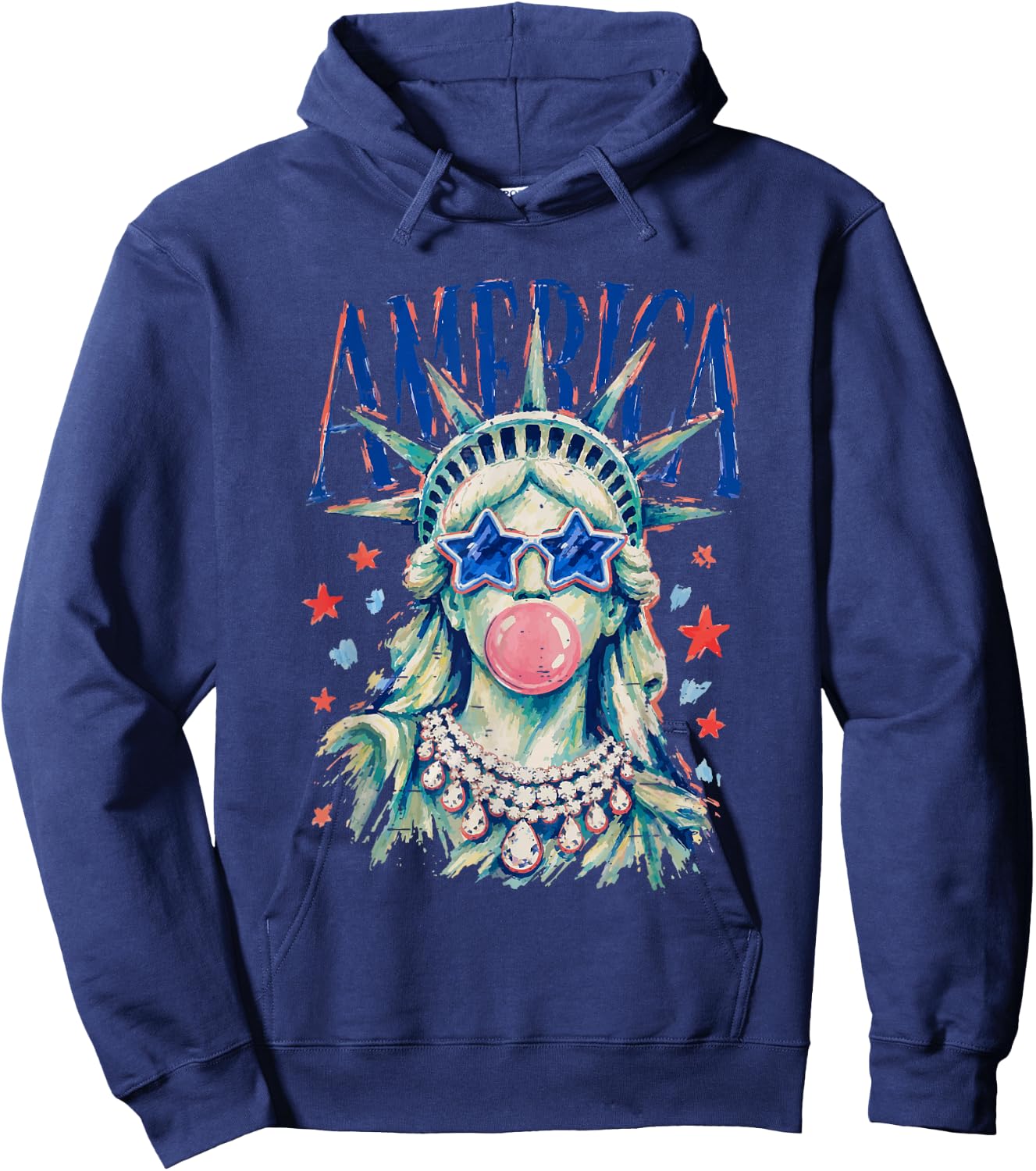 Vintage Statue of Liberty Blowing Bubble America 4th of July Hoodie - Hoodie | Navy