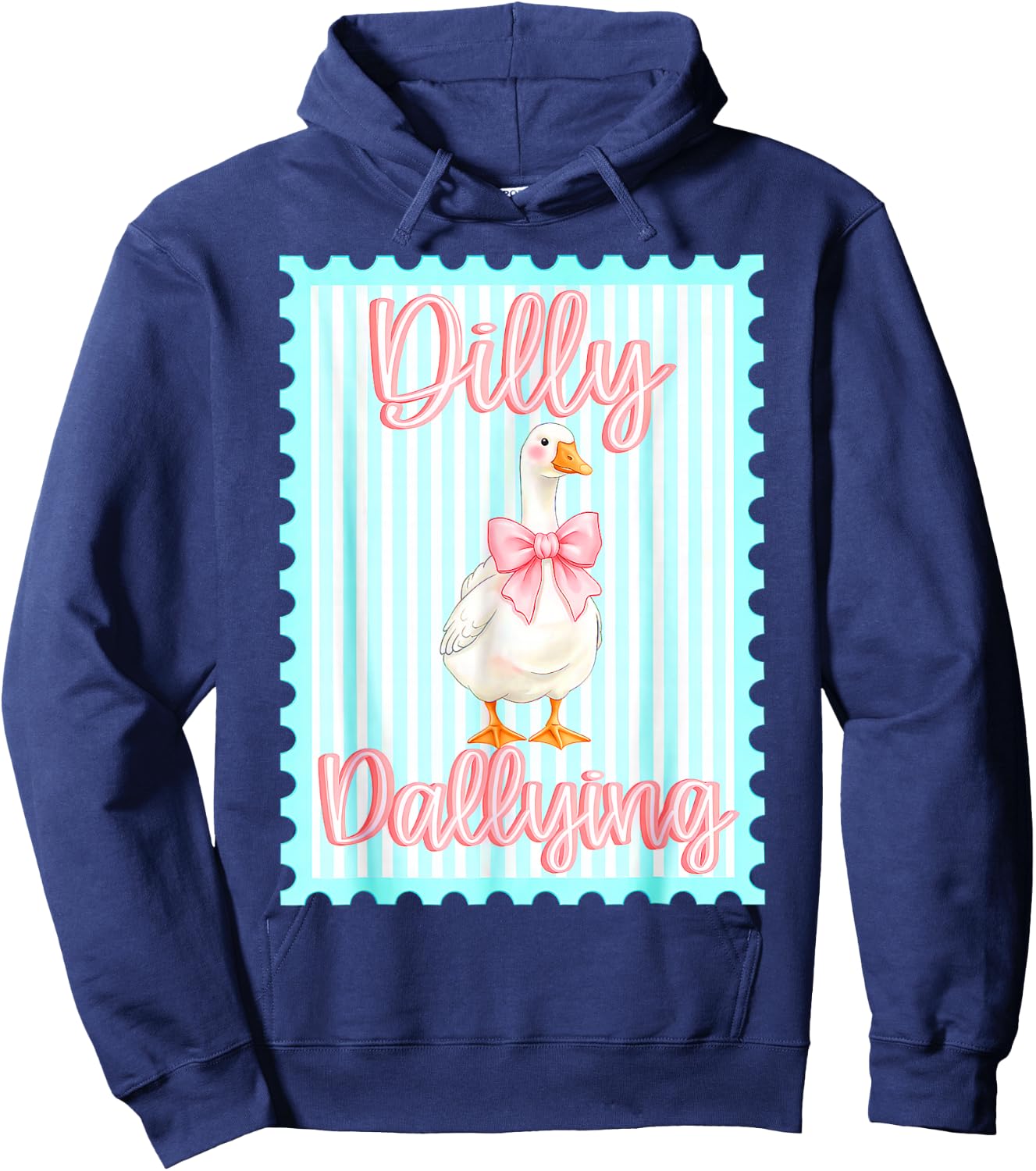 Dilly Dally Goose, Coquette Bow Goose Hoodie - Hoodie | Navy