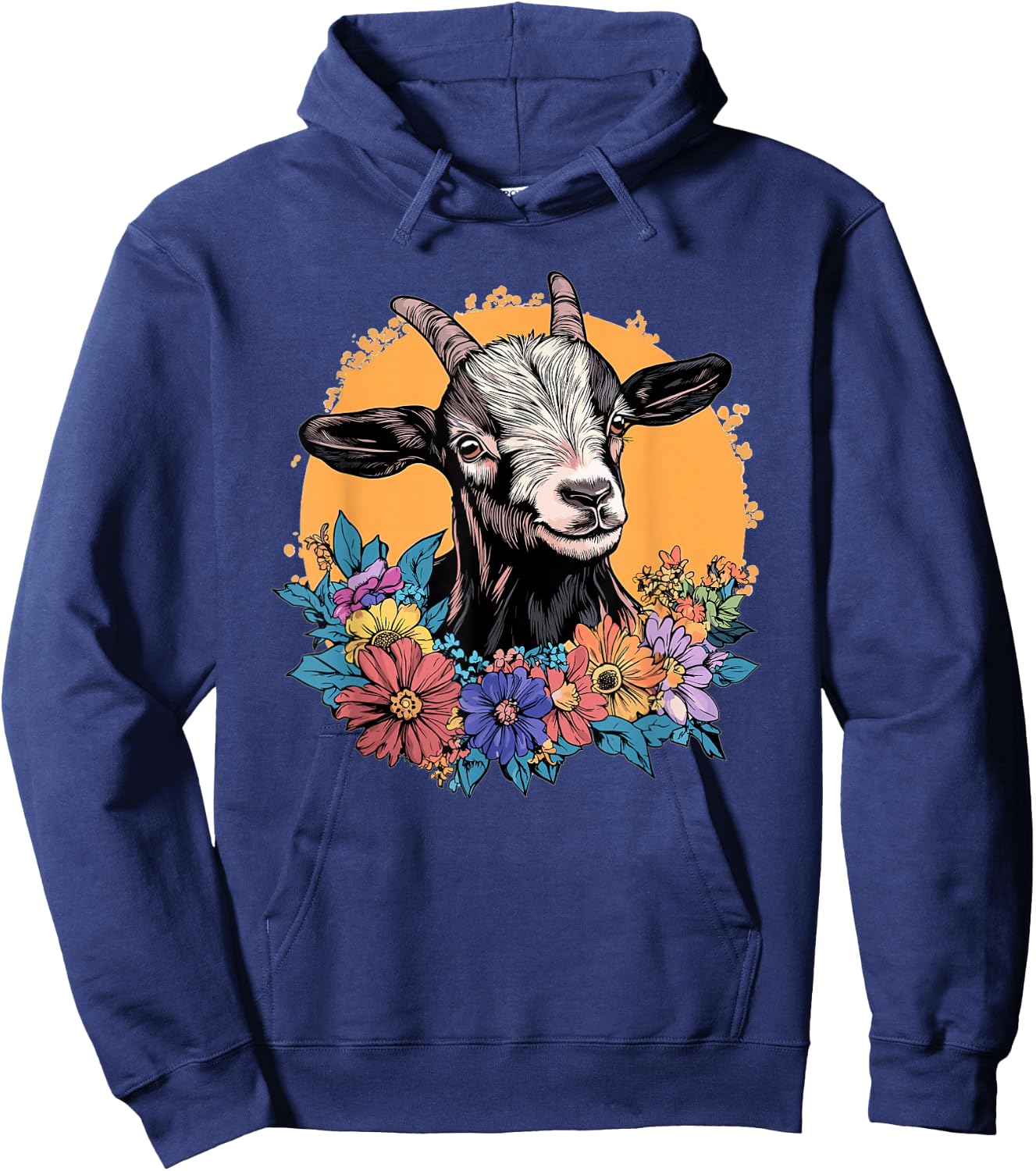 Cute Goat With Flowers I Goat Hoodie - Hoodie | Navy