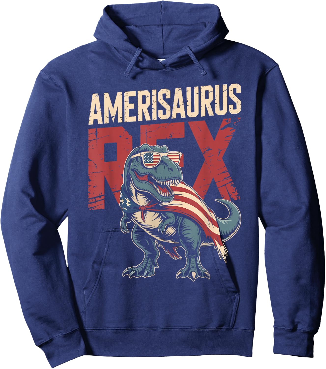 Funny 4th of July Dinosaur Amerisaurus Rex Boys Kids Youth Hoodie - Hoodie | Navy