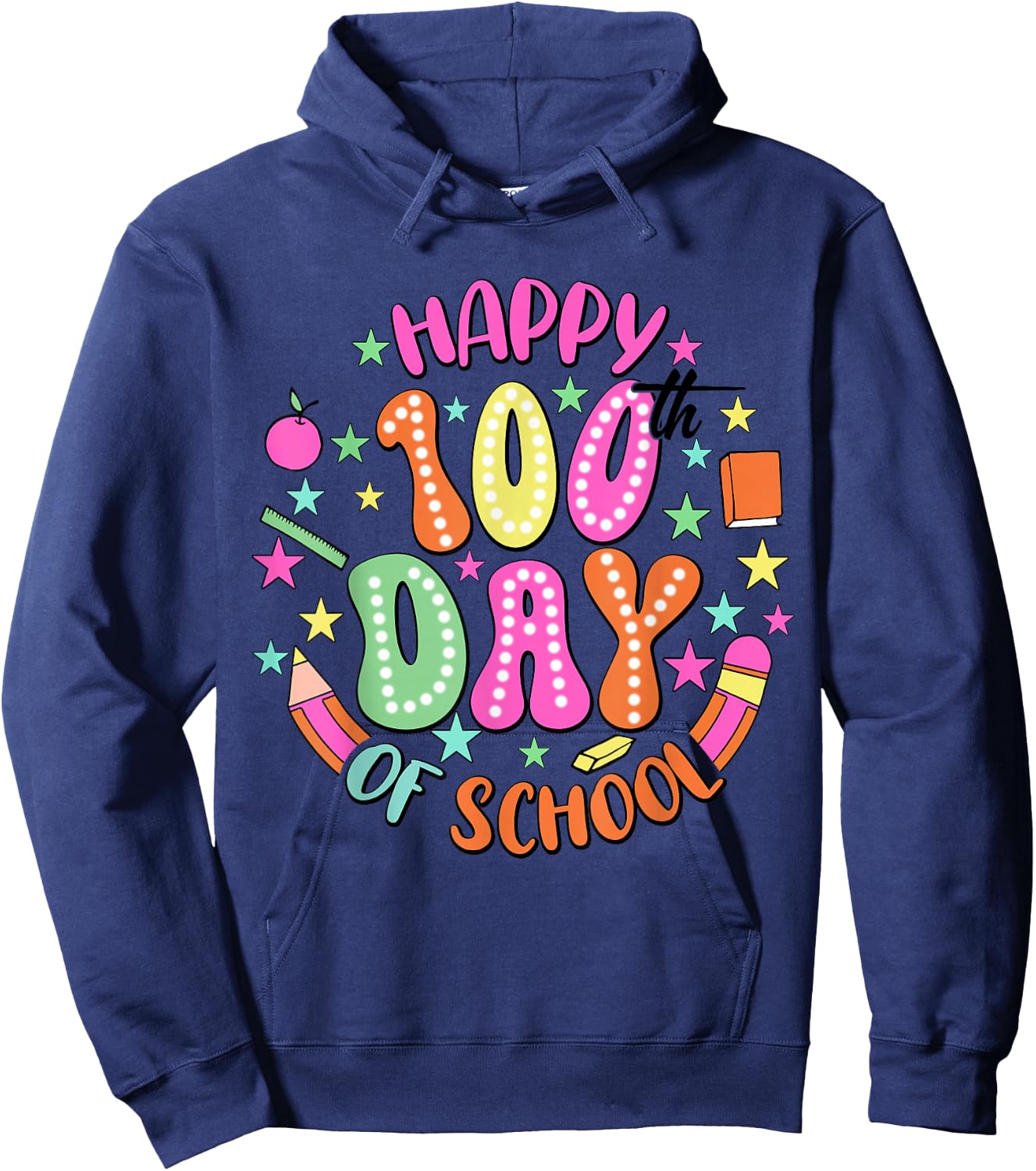 100 Days of School Colorful Pencil Hoodie - Hoodie | Navy