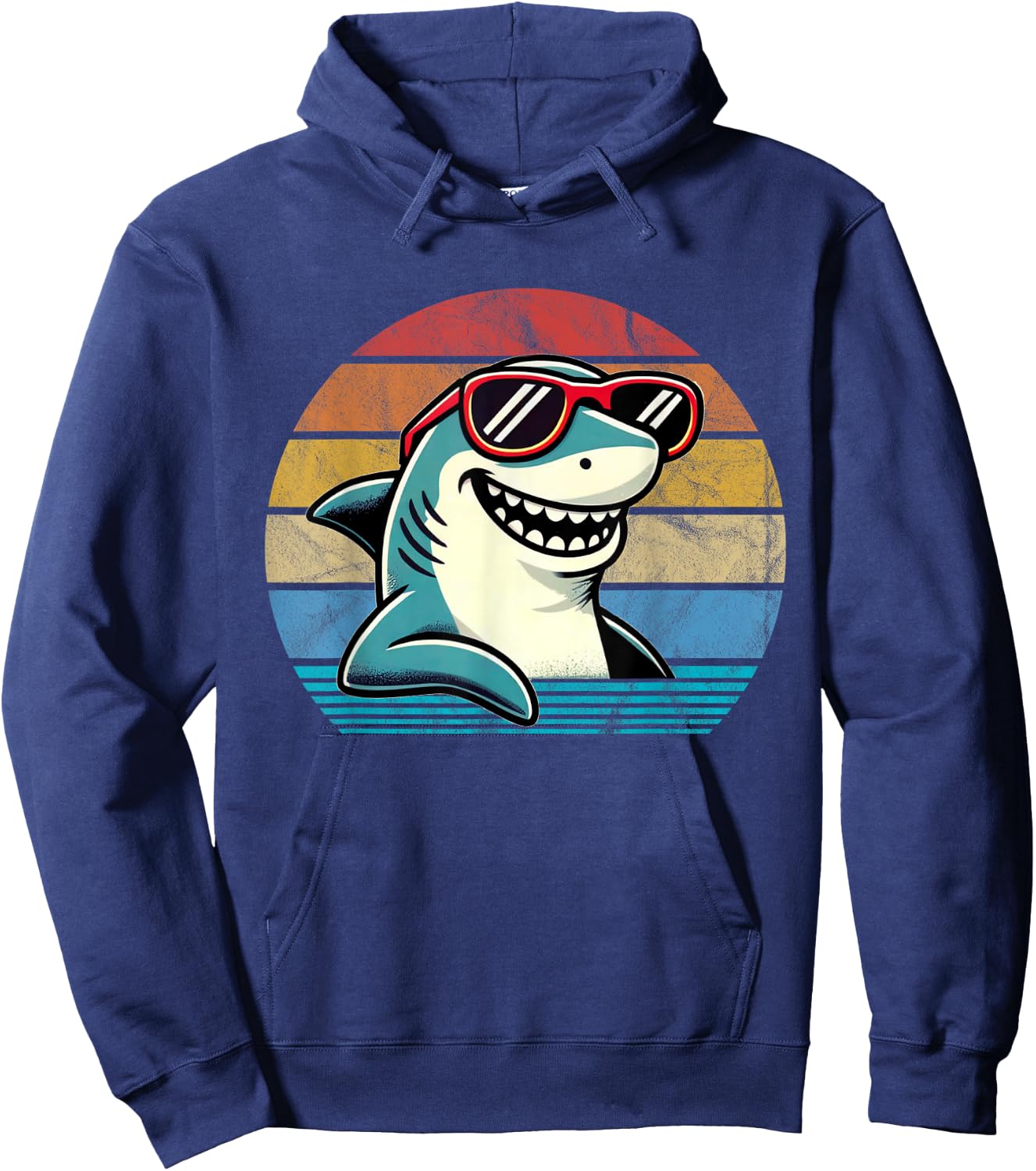 Cool Retro Shark in Sunglasses 70s 80s 90s Funny Shark Hoodie - Hoodie | Navy