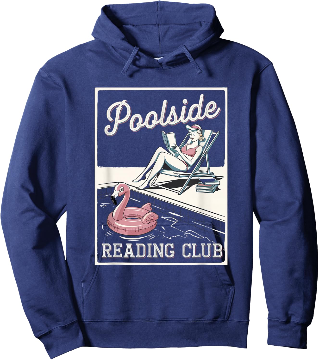 Poolside Reading Club Books Flamingo Swim Pool Inflatable Hoodie - Hoodie | Navy