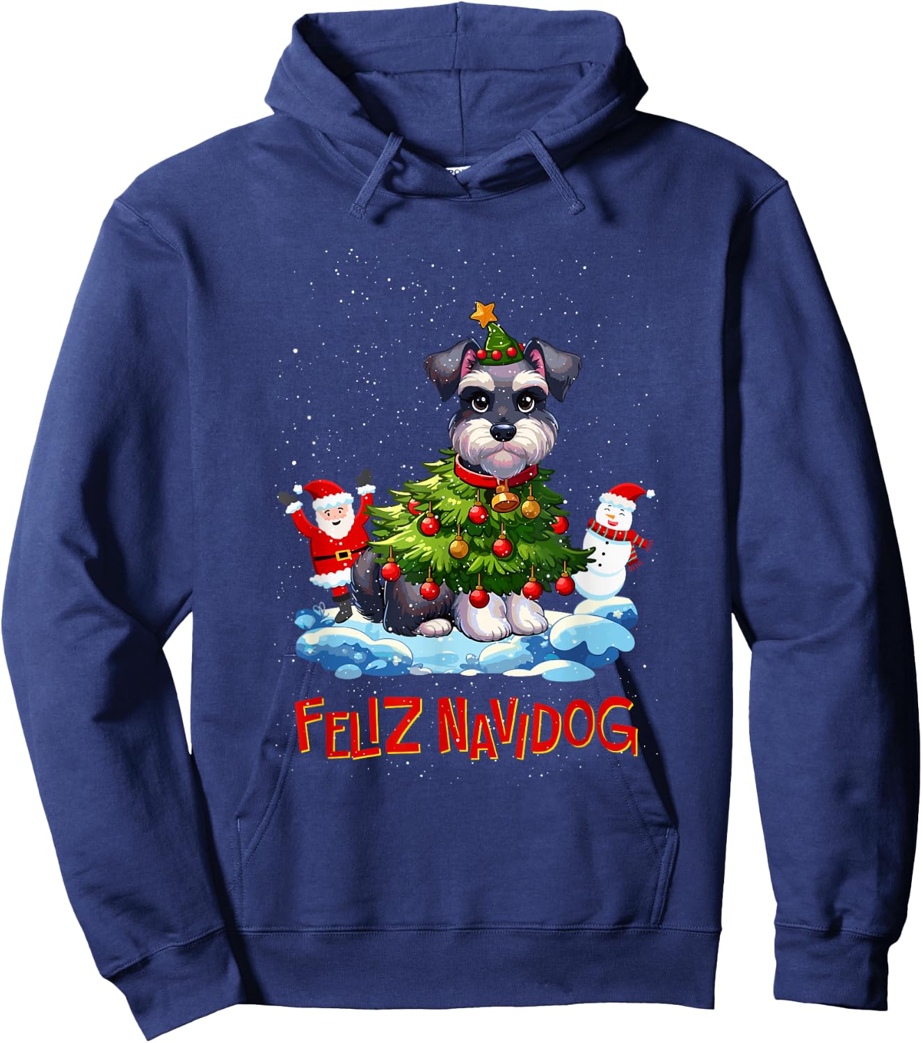 Miniature Schnauzer Merry Christmas Tree Lights Dog X-Mas Hoodie - Hoodie | Navy