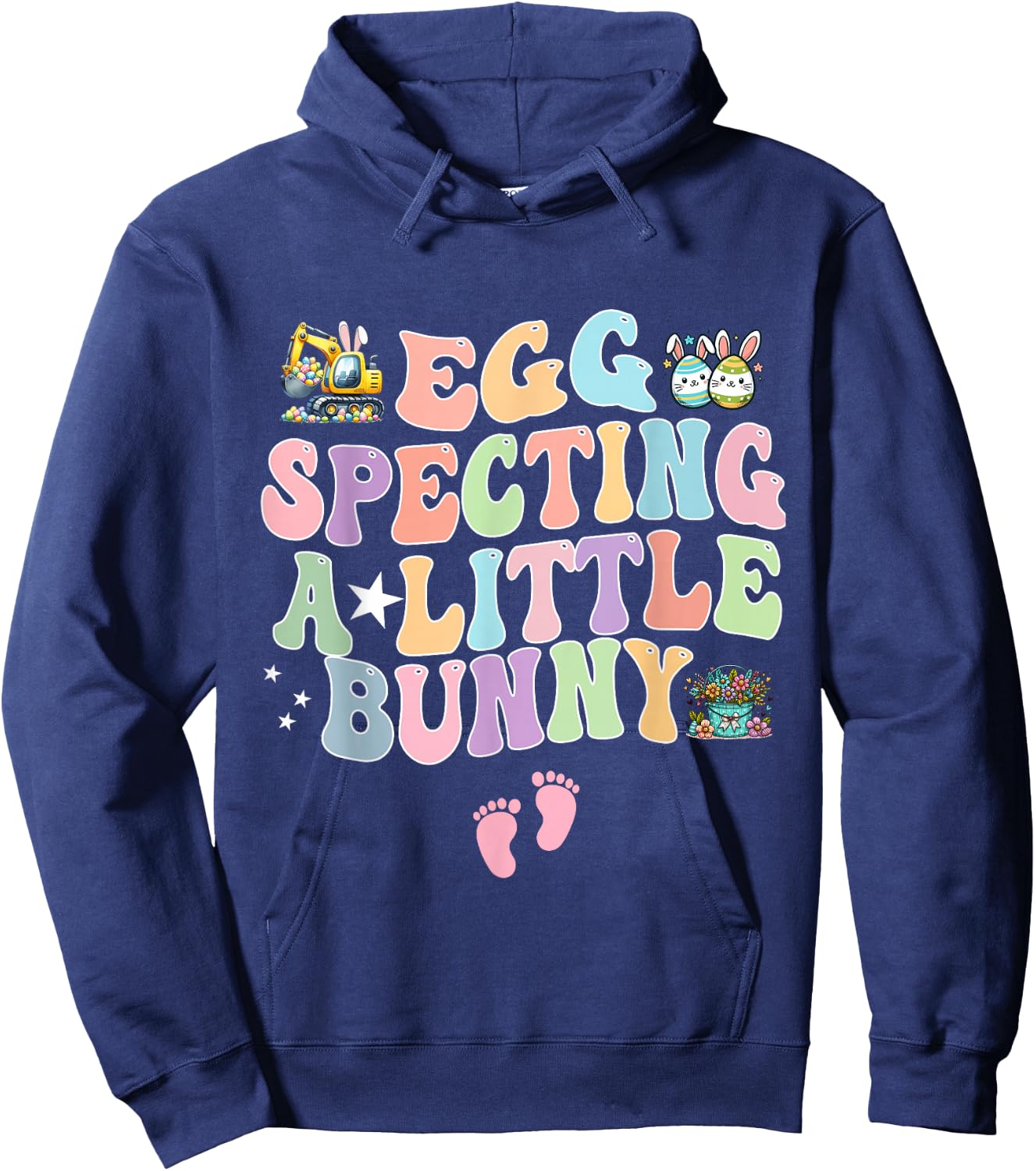 Retro Eggspecting Little Bunny Easter Pregnancy Announcement Hoodie - Hoodie | Navy