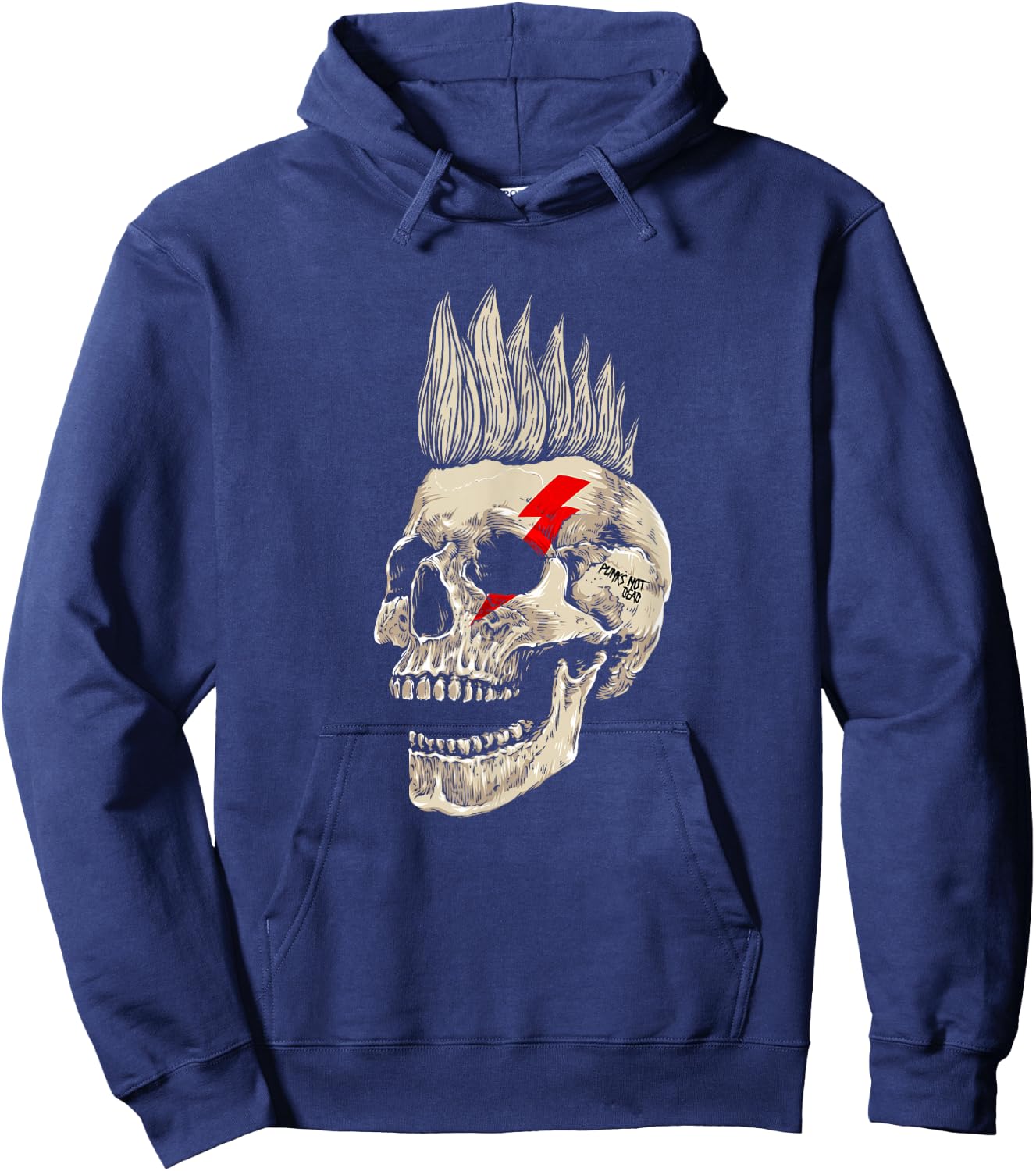 Skull Style Punk Rock with Mohawk Punk Not Dead , Black, S Hoodie - Hoodie | Navy