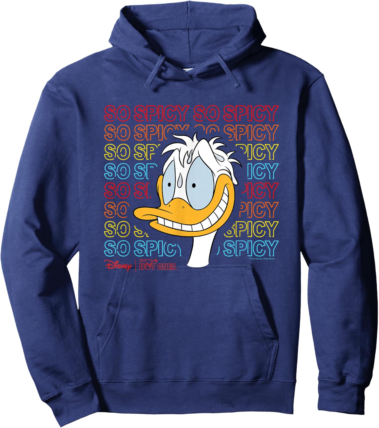 Disney Hot Ones Donald Duck So Spicy Repeating Text Hoodie - Hoodie | Navy