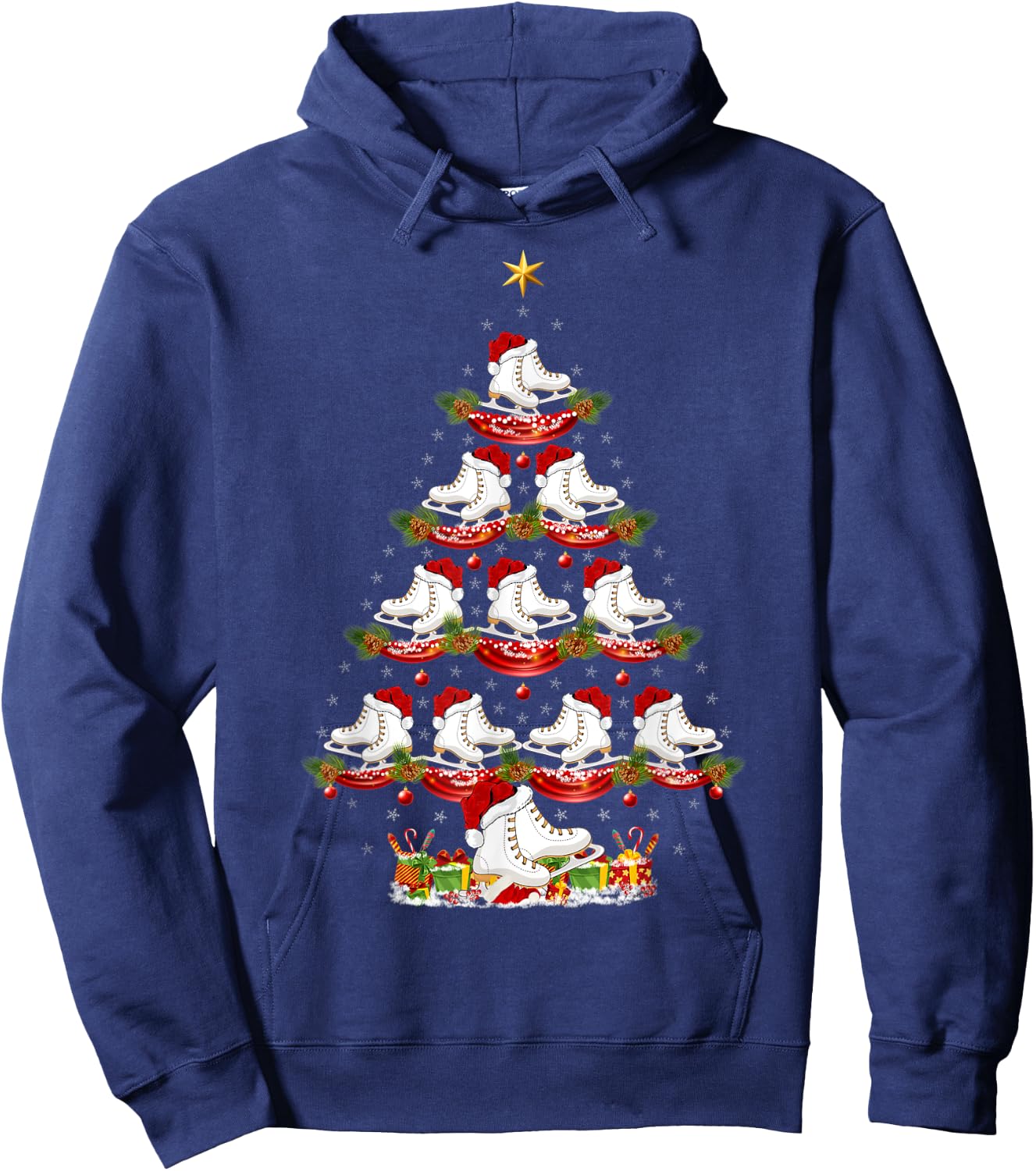 Ice Skating Sports Xmas Lighting Ice Skating Christmas Tree Hoodie - Hoodie | Navy